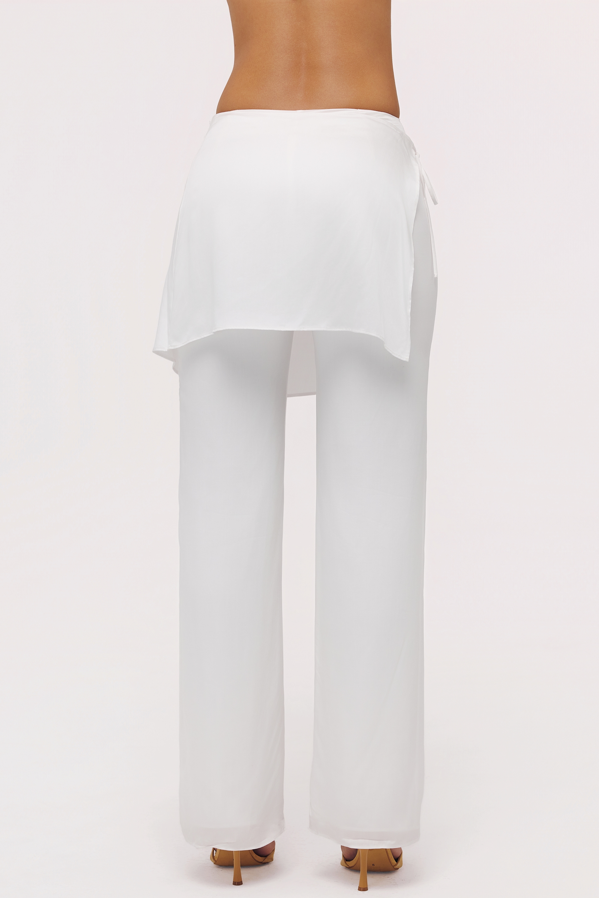 White Sateen Trousers With Over Skirt