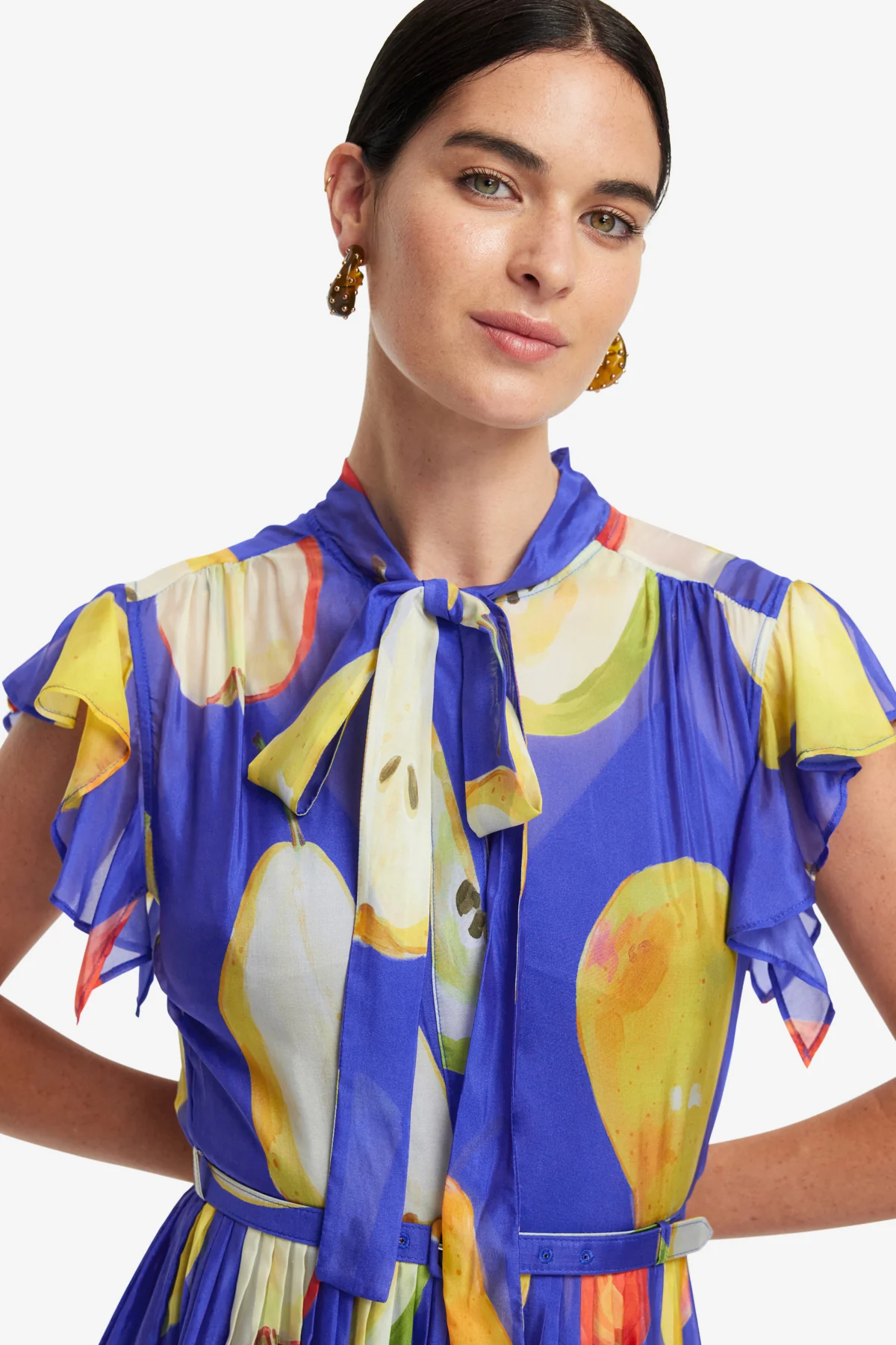 Grace Flutter Sleeve Midi Dress - Pear Print