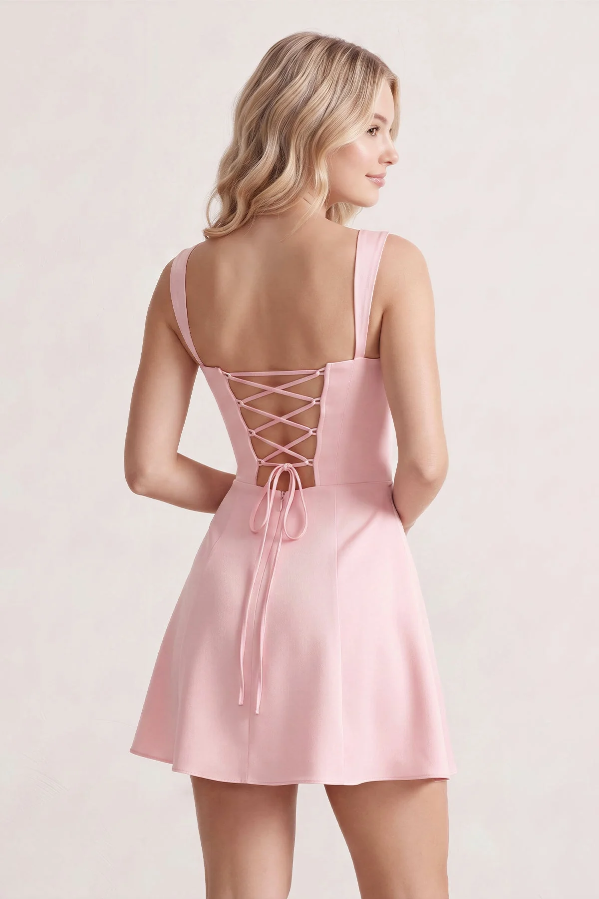 Pink Lace Sweetheart A-Line Satin Homecoming Dress With Lace-Up Back