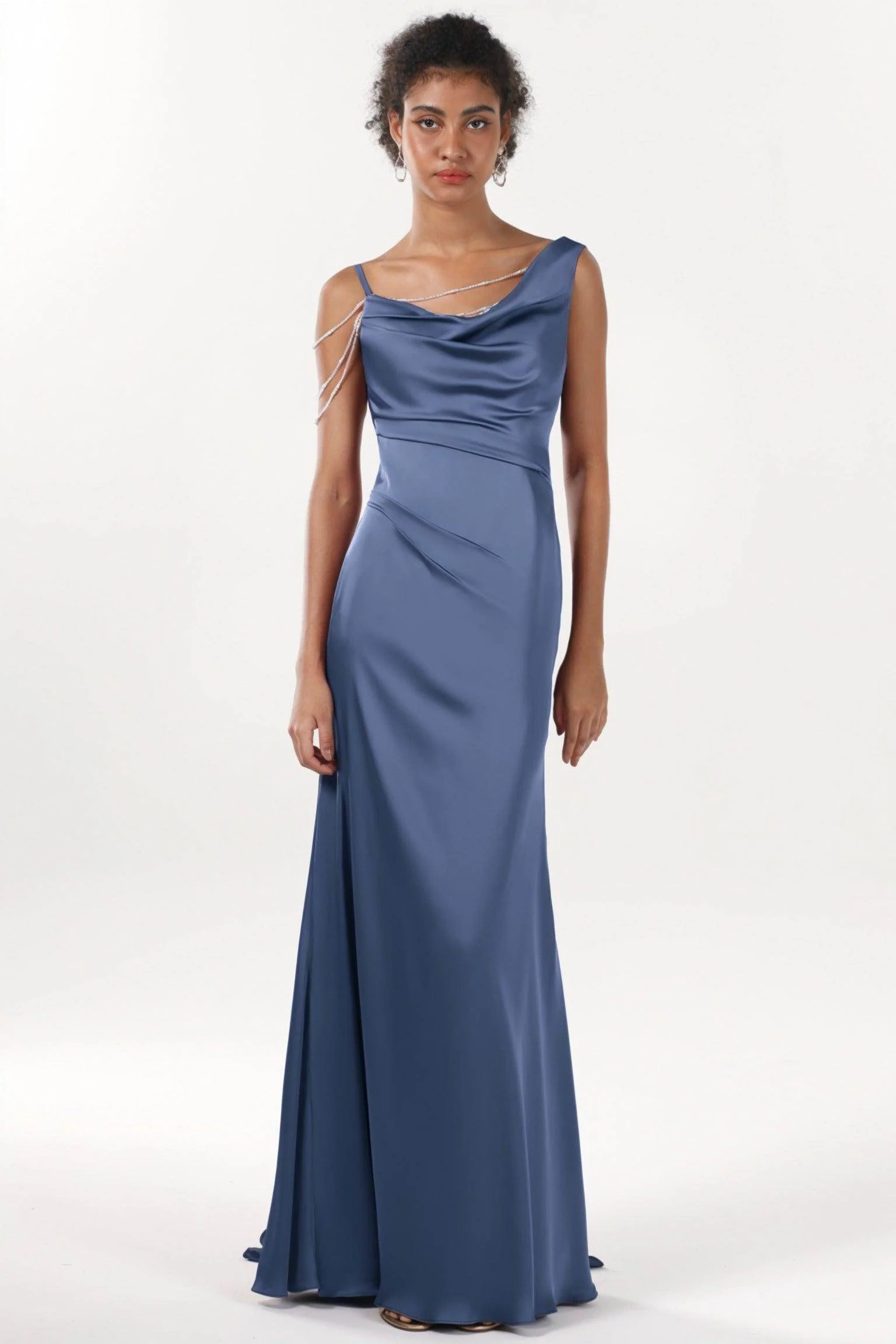 Sheath-Column Sweep-Brush Train Luxe Satin Bridesmaid Dress CS0600BM