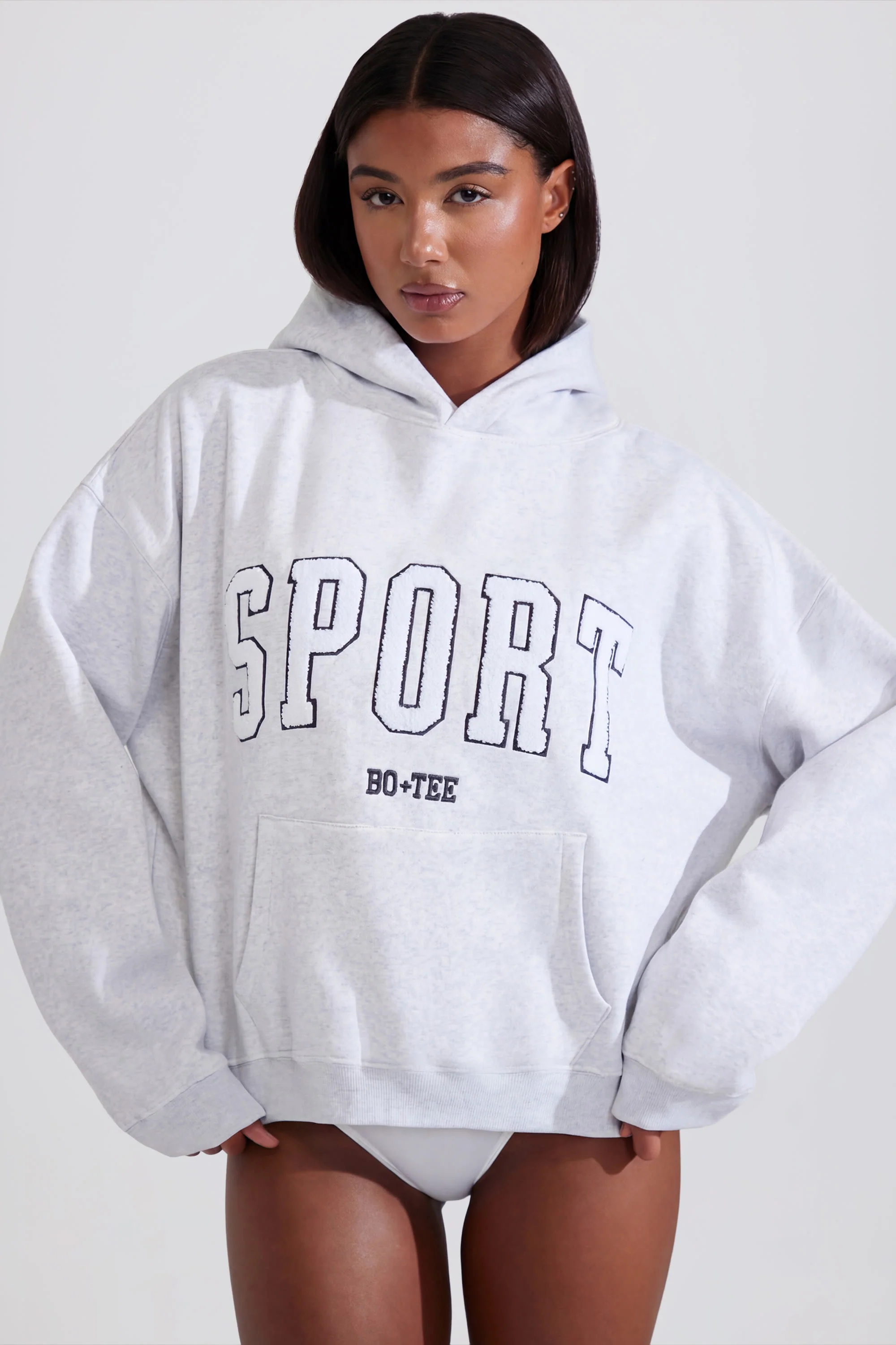 Soft Cotton Fleece Oversized Hoodie in Marl Grey
