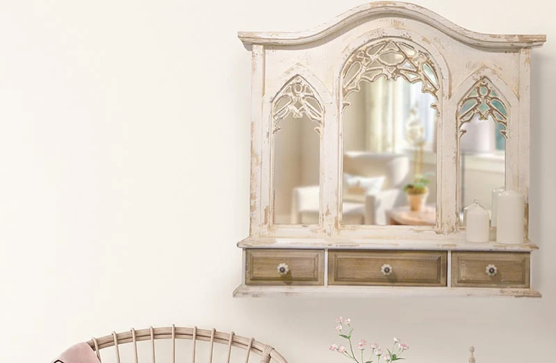 Distressed Mirror Wall Shelf