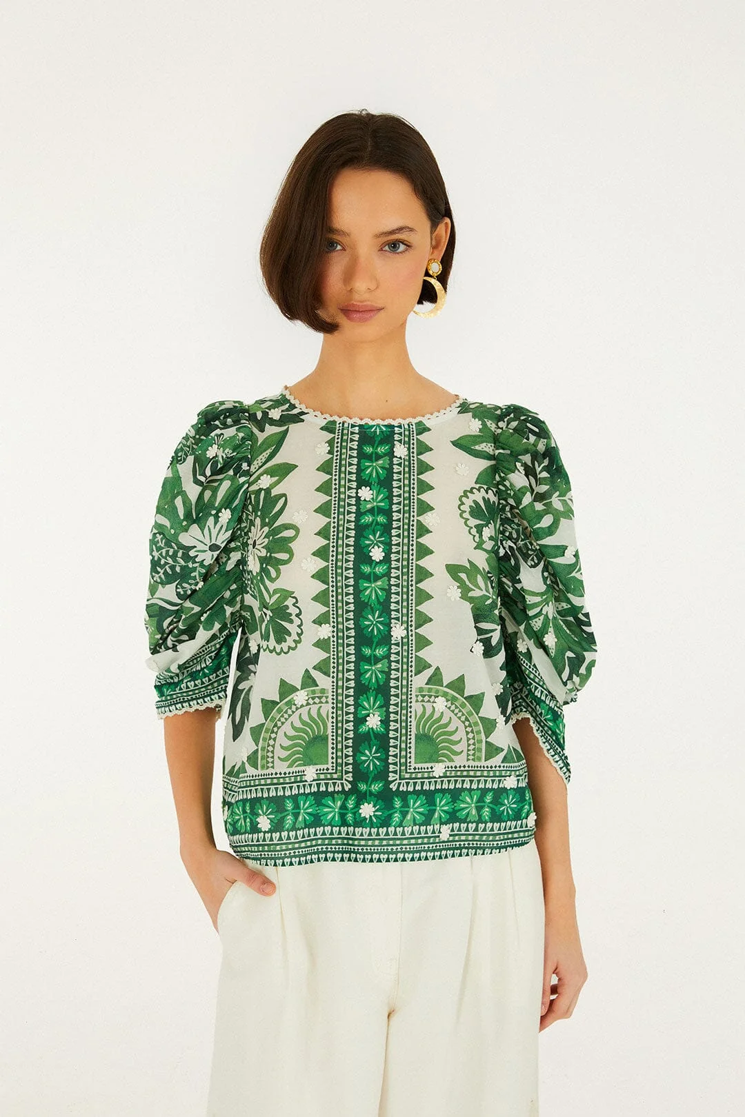 Green Flora Tapestry Blouse