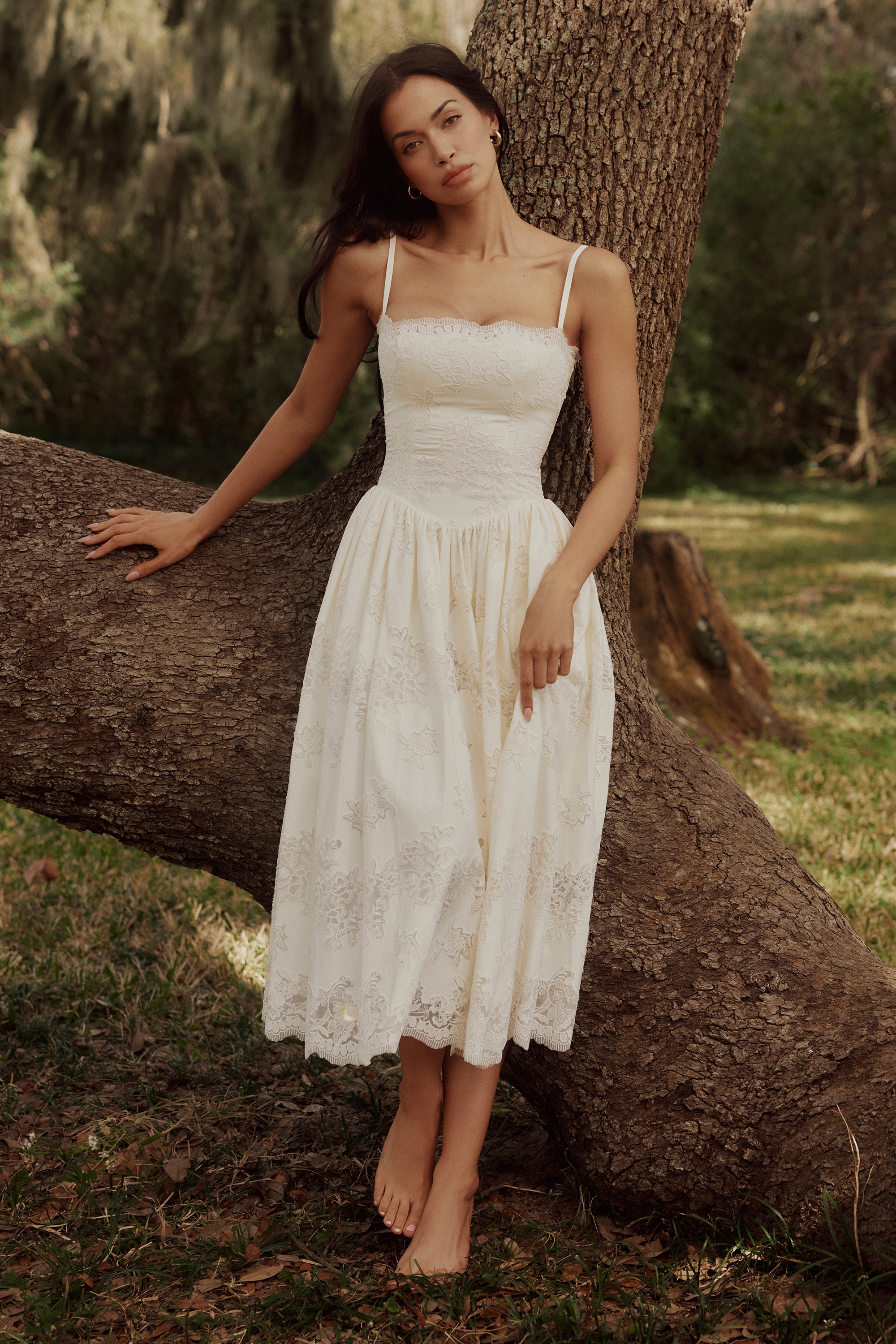 White Custom Lace + Cotton Midi Sundress