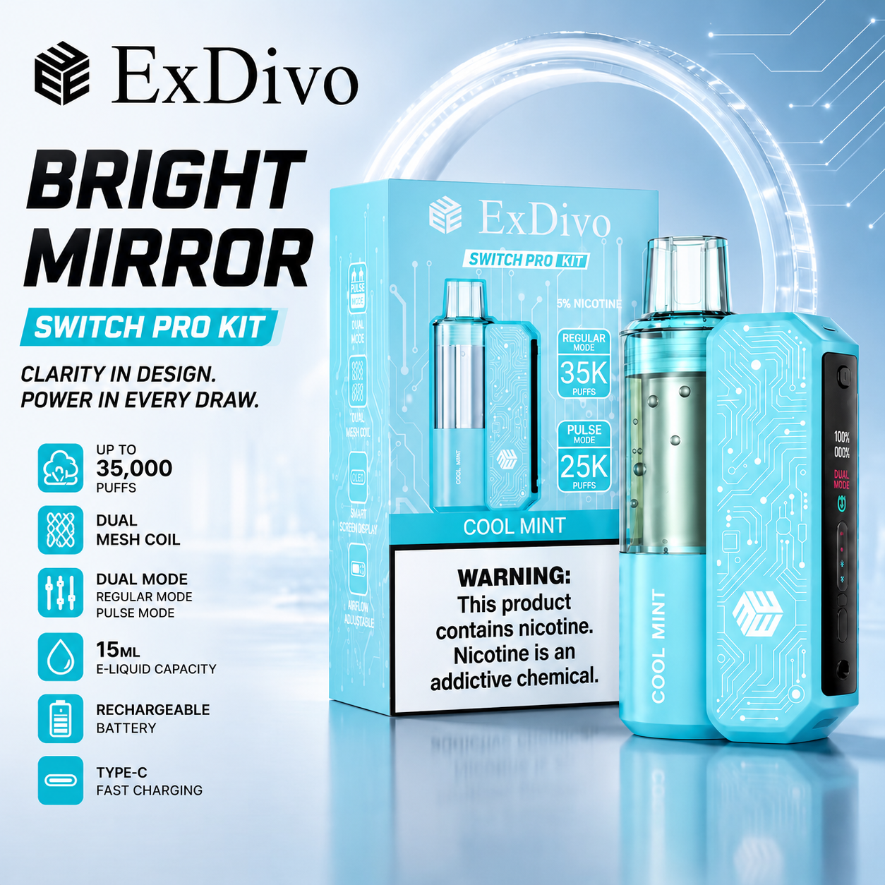 COOL MINT - ExDivo BRIGHT MIRROR 35K Replaceable VAPE kit