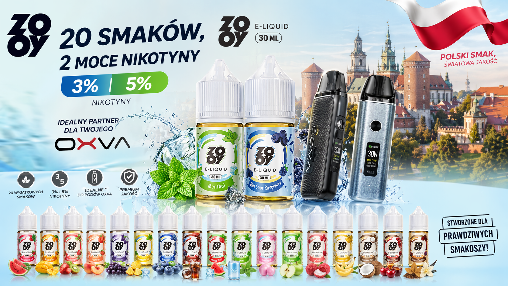 OXVA i ZOOY 30ml E-Liquid – idealne połączenie: 20 owocowych smaków za 45 zł dla Twojego urządzenia - mogicvape.pl