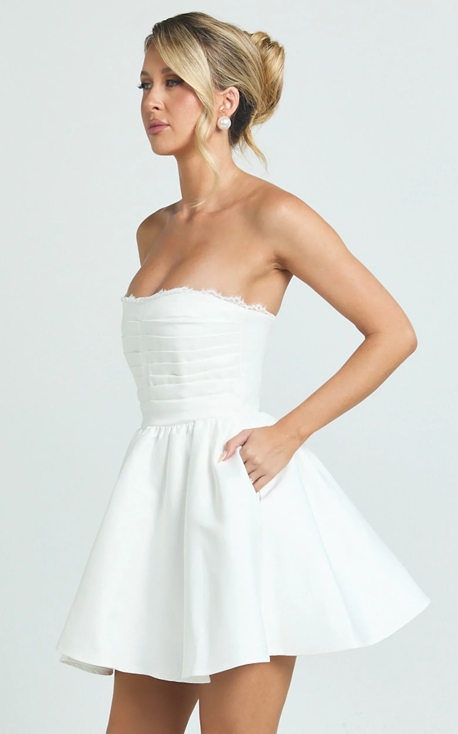 Bianca Mini Dress - Strapless Fit And Flare Dress in Ivory