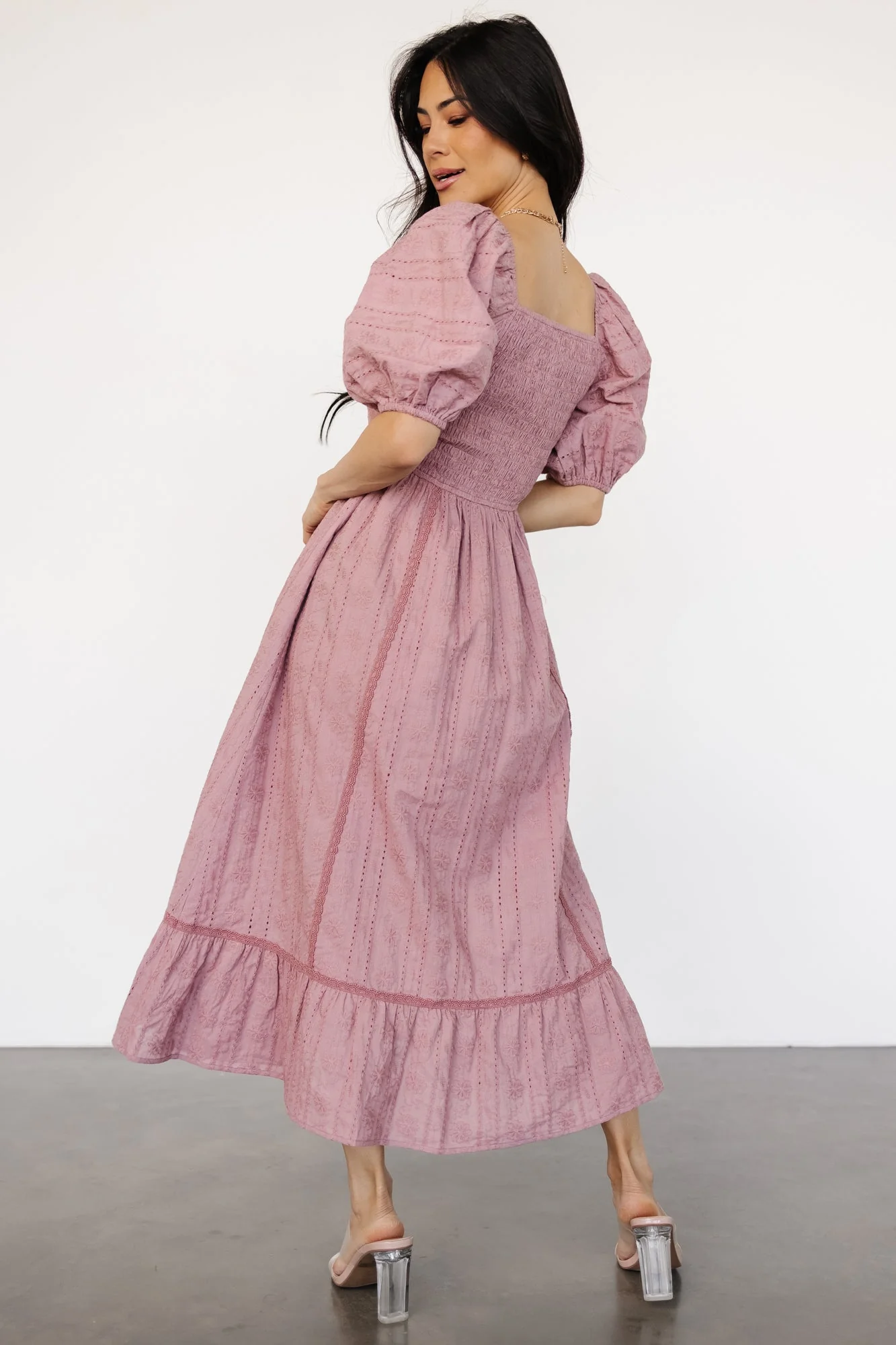 Delaney Eyelet Dress | Dusty Mauve - luluinthesky