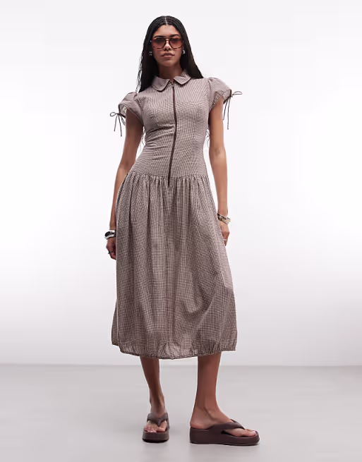 COLLUSION shirt dress midi dress in brown gingham