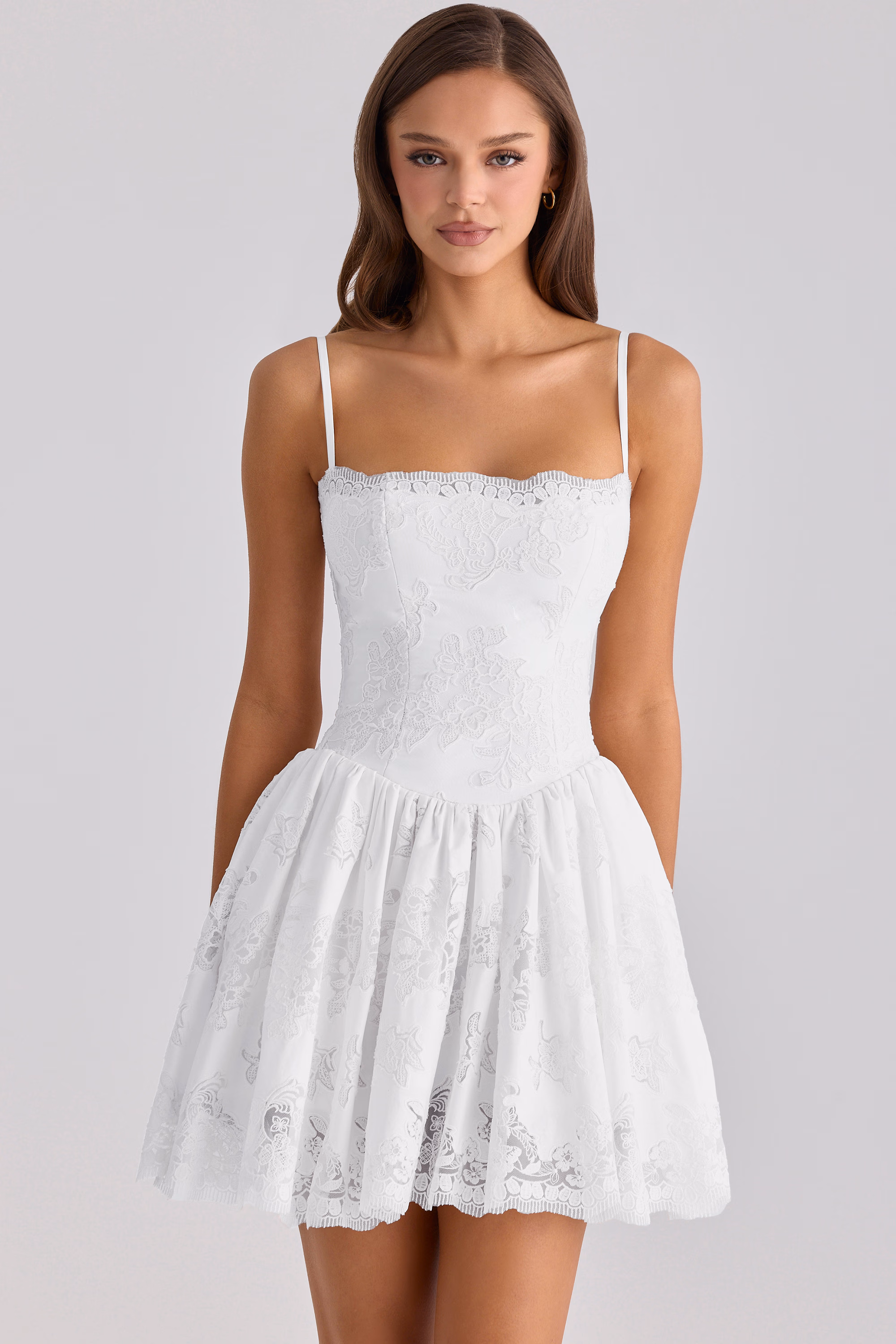 White Custom Lace + Colton Broderie Anglaise Mini Dress