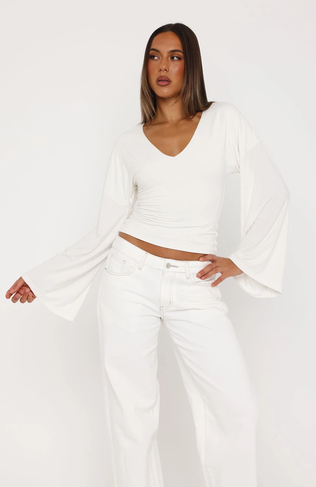 Nobody's Watching Long Sleeve Top White