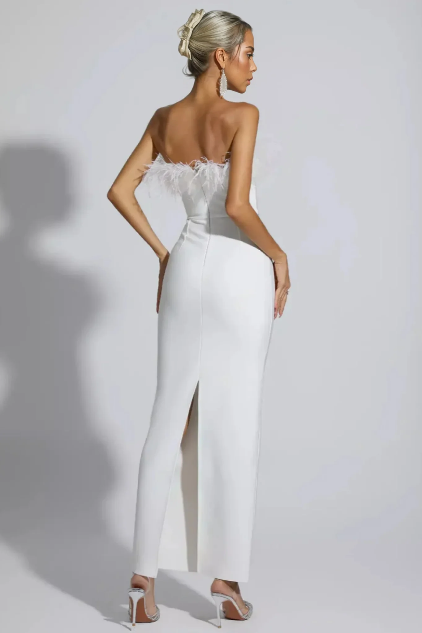 Viane White Feather Tassel Maxi Dress