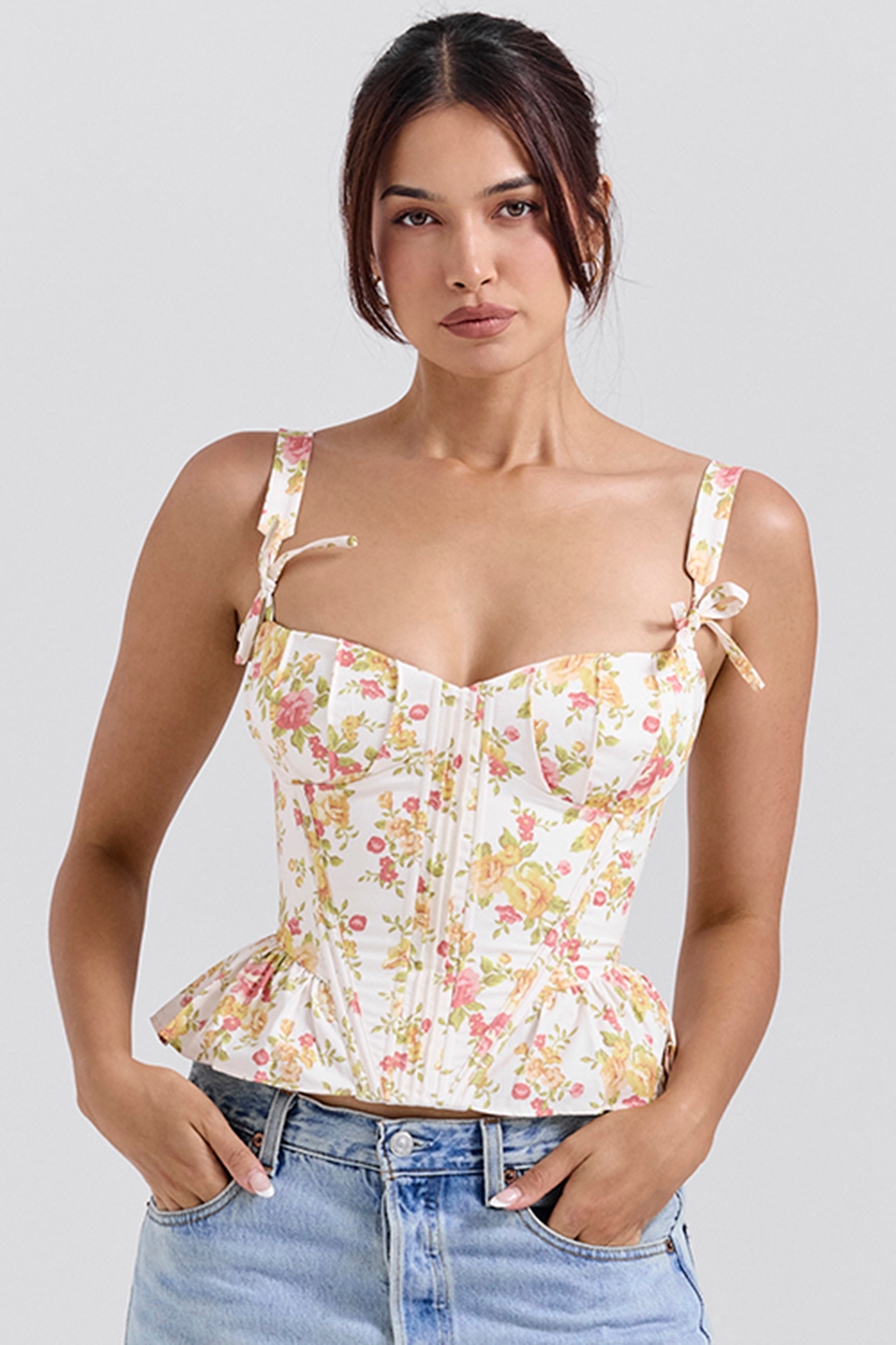 royal rose print peplum cotton corset