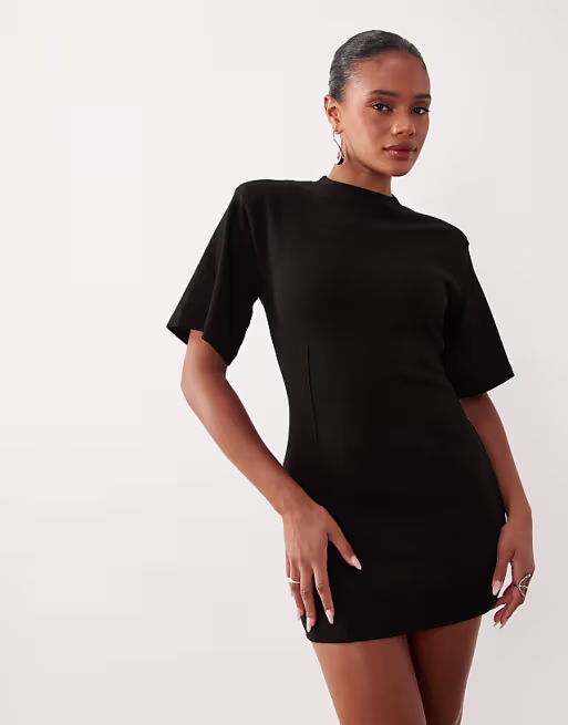 Missy Empire modal bell sleeve fitted T-shirt dress in black