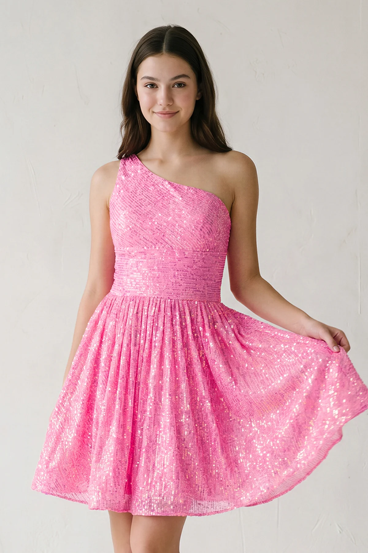 A-Line One Shoulder Sequins Homecoming Dress
