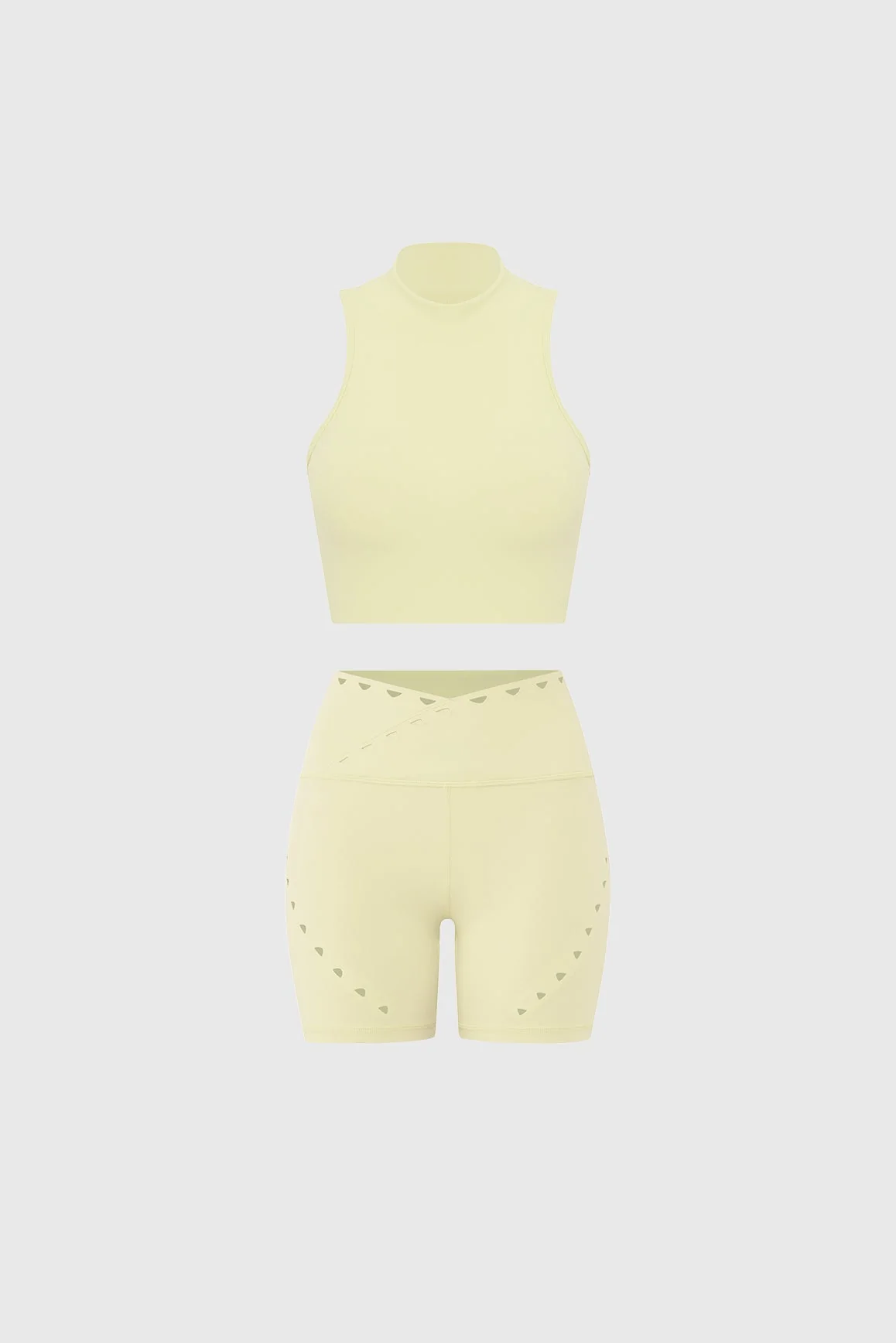 Diamond Cutout Mock Neck Bra & V-waist Laser Cut Sports Short