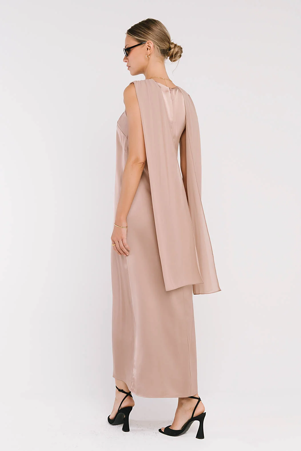 Lauren Satin Maxi Dress in Taupe