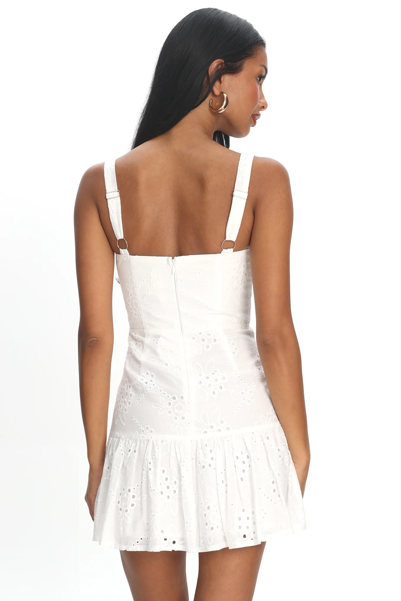 Rachelle Tied Bust Ruched Mini Dress Eyelet White - luluinthesky