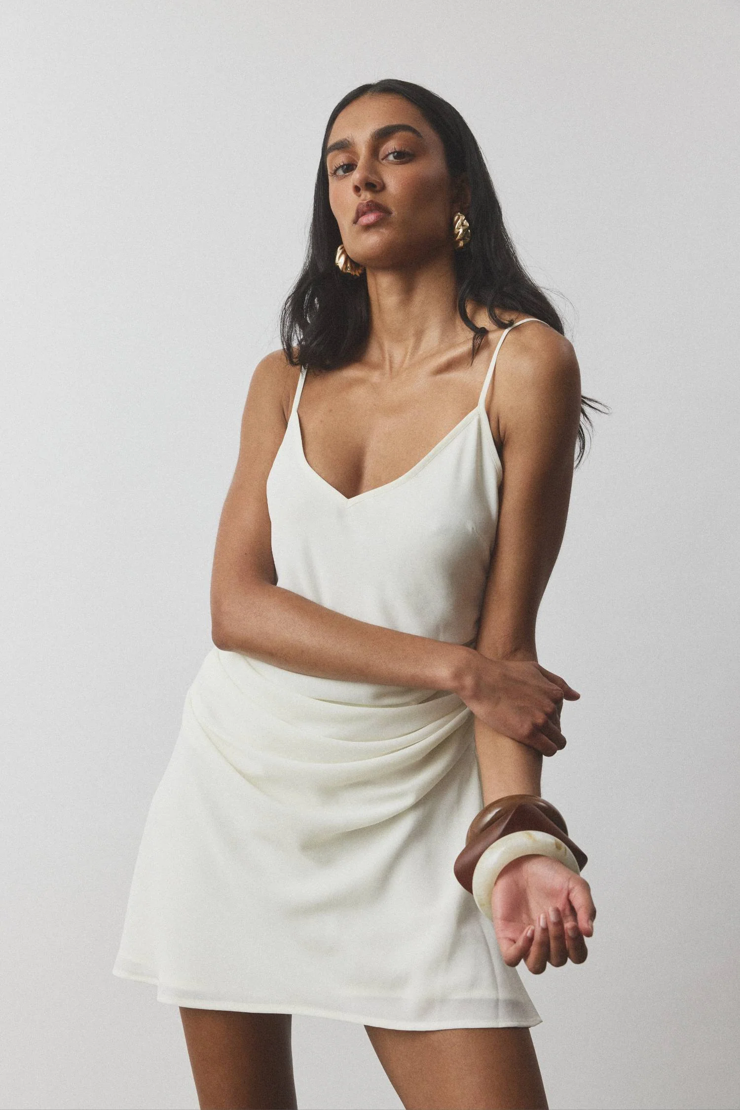 Georgette Draped Mini Dress | White