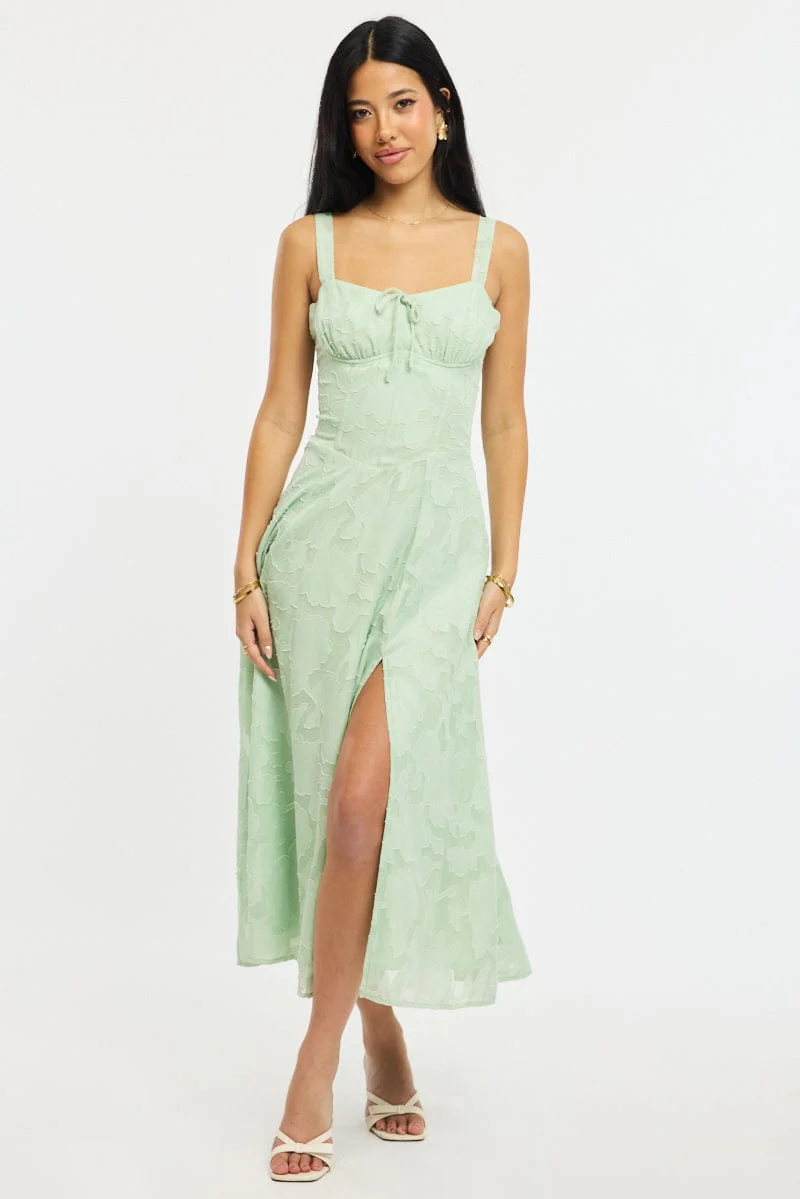 Green Midi Dress Burn Out