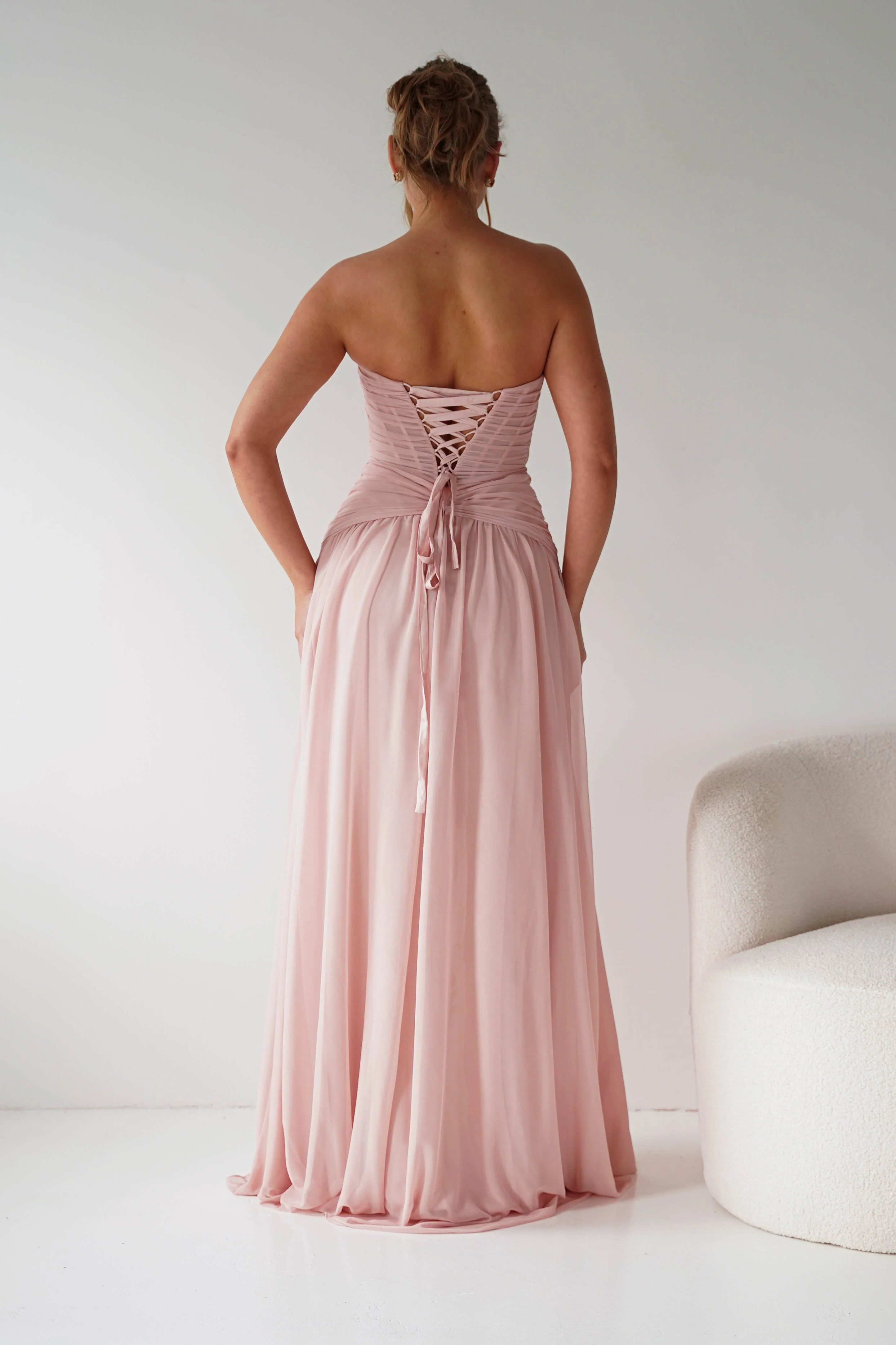 Nicolette Strapless Chiffon Maxi Gown | Blush