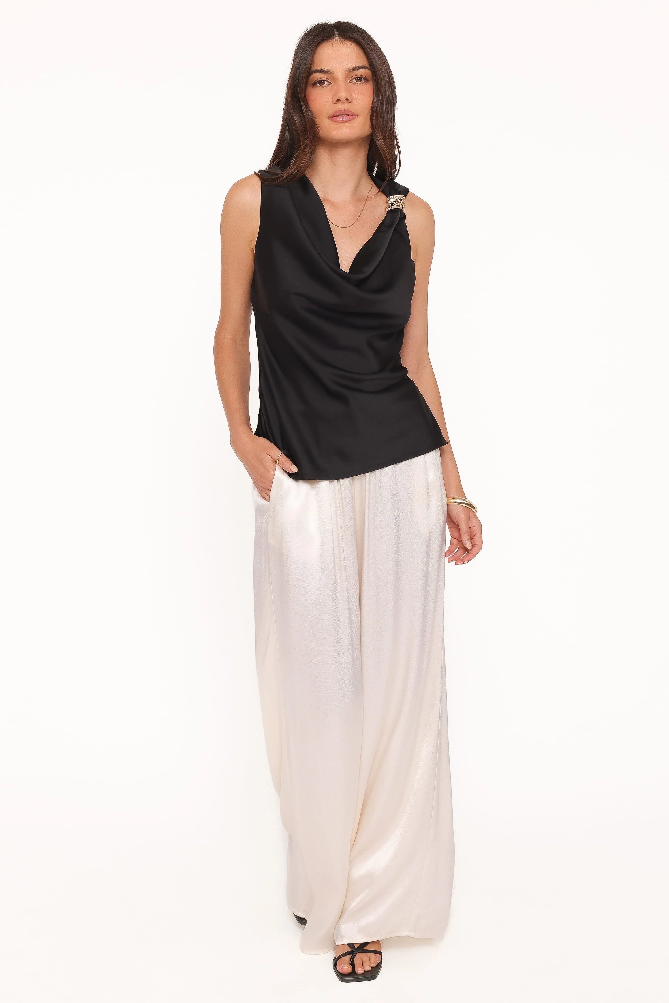 Serena Cowl Neck Top - Black
