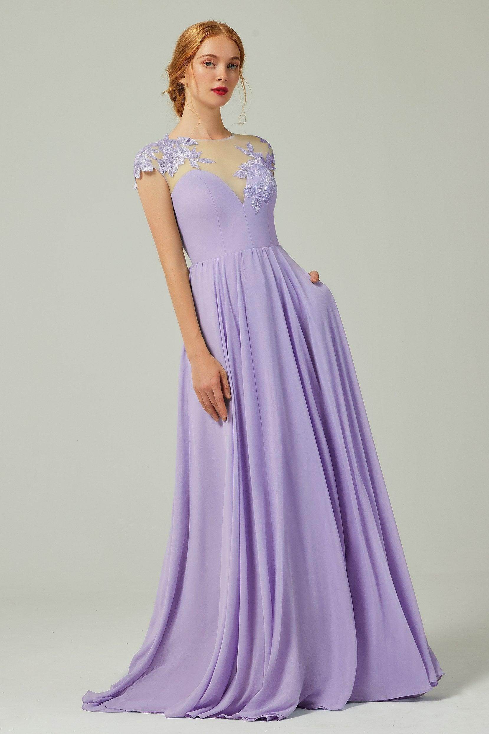 A-Line Sweep-Brush Train Chiffon Bridesmaid Dress CB0248