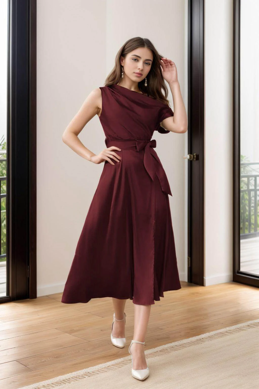 Sheath-Column Tea Length Silk-Like Graduation Dresses CS0540