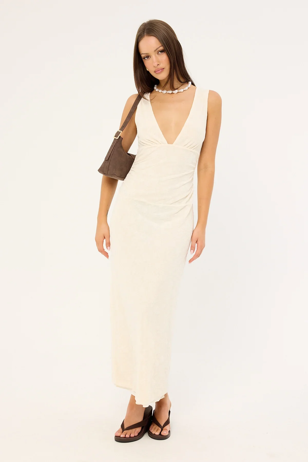 Motel Gerda Maxi Dress Floral Flock Cream