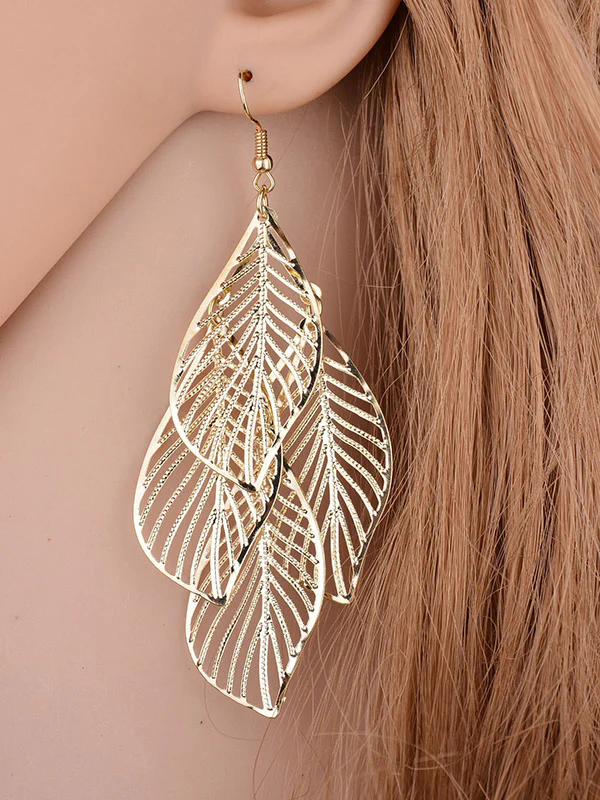 Stylish Silver&Gold Multi-Layer Leaf Hollow Earrings