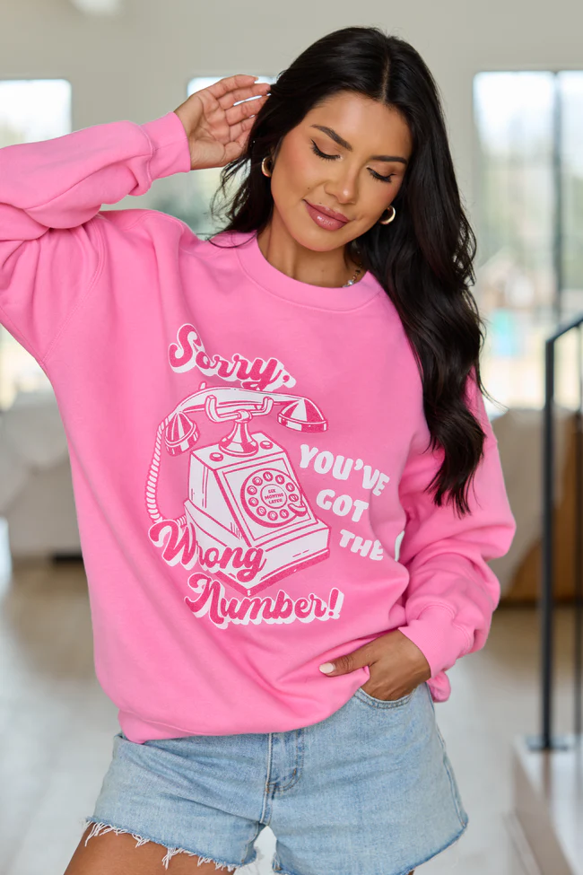 Sorry, Wrong Number! Pink Graphic Sweatshirt