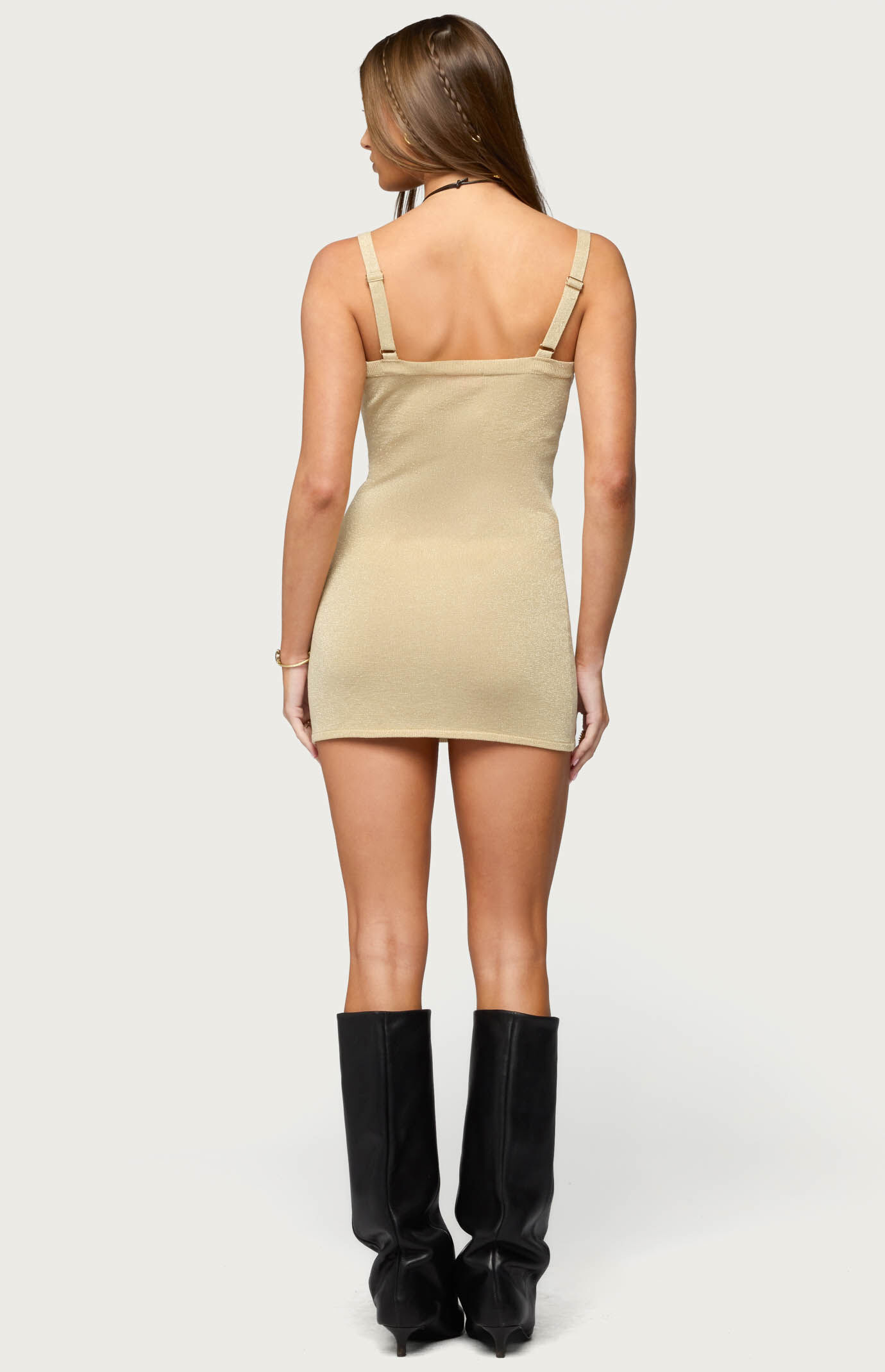 Edikted Rachael Metallic Knit Mini Dress