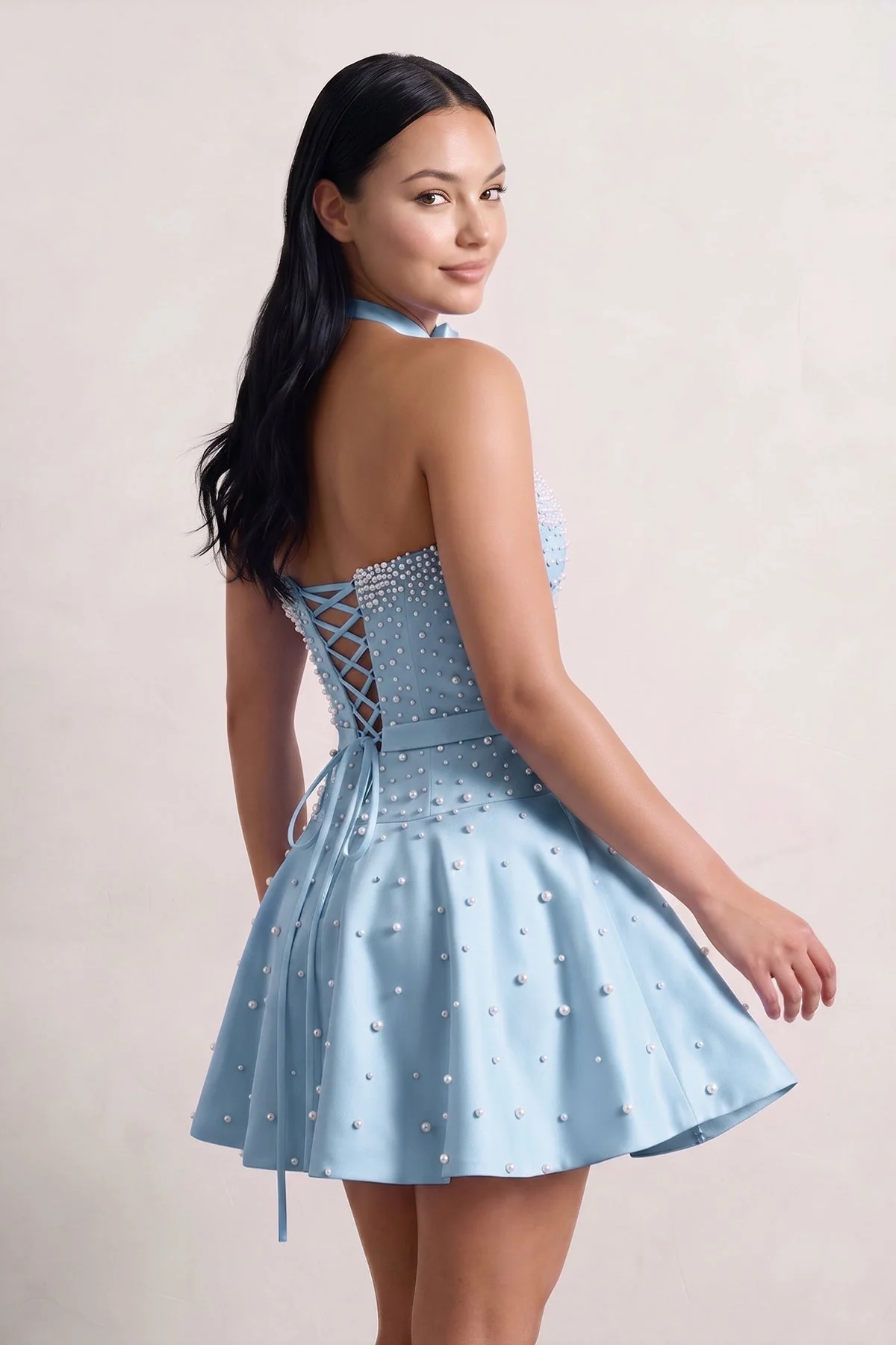 Hot Pink Strapless Pearl A-Line Satin Homecoming Dress With Bowknot