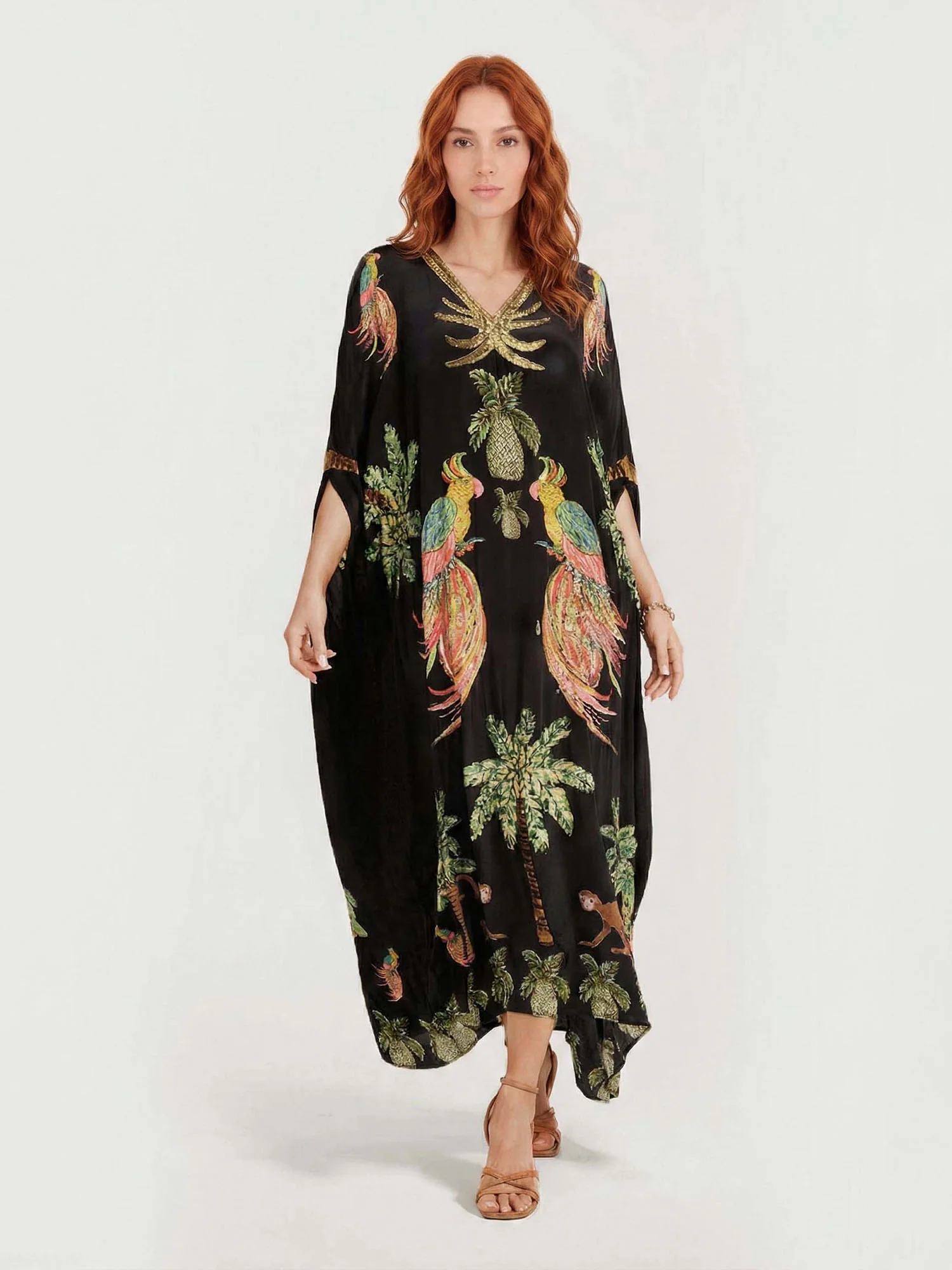 Black/Pink Parrot Print Maxi Dress