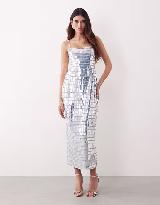 ARRANGE linear encrusted column cami maxi dress in ice blue