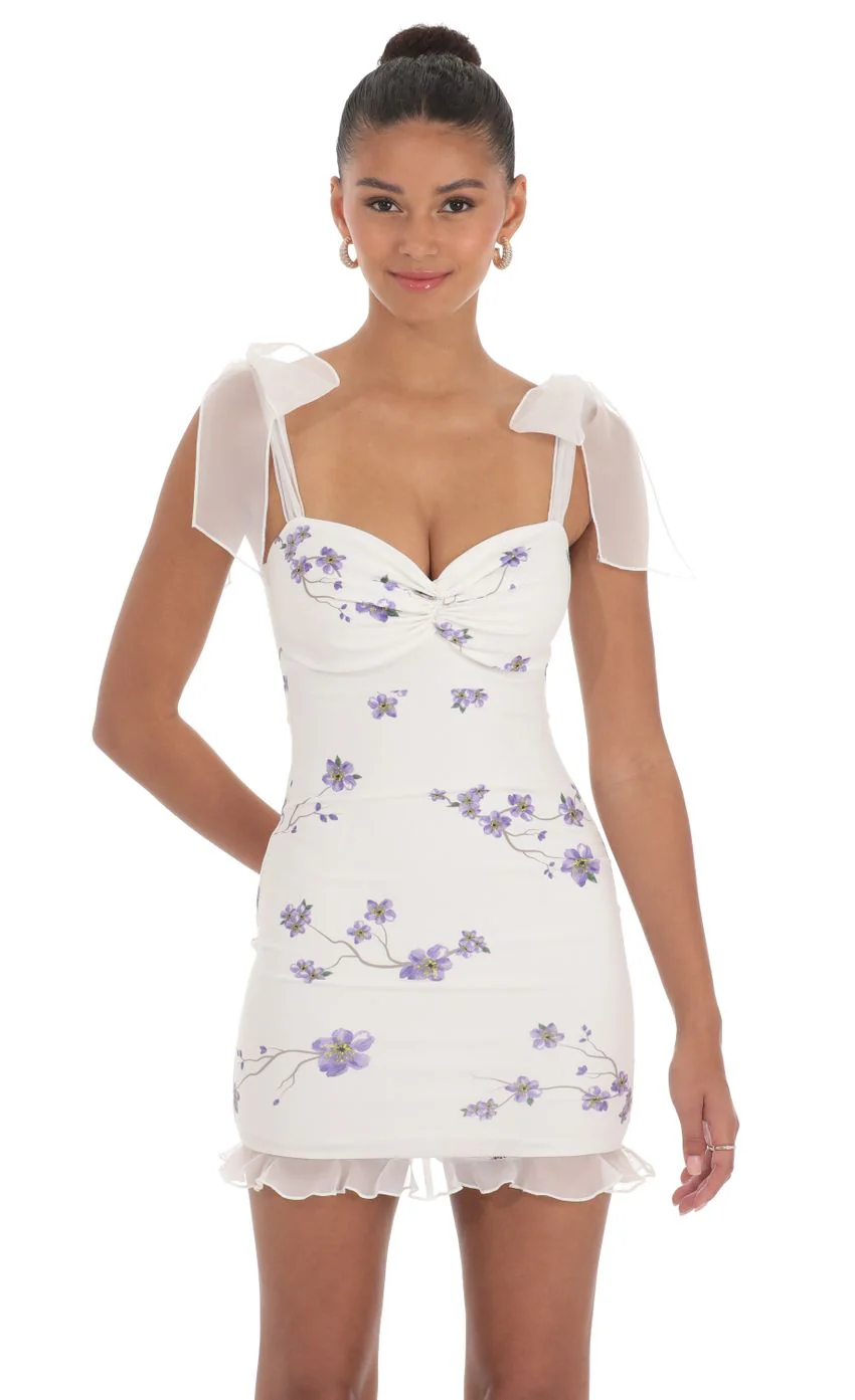 Floral Ruffle Dress in White - luluinthesky