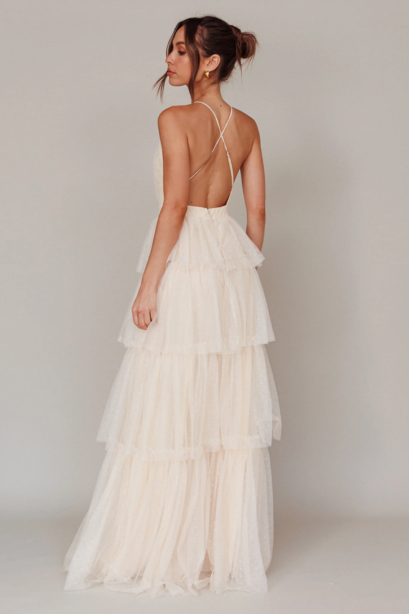 Seylah Tiered Frill Maxi Dress Glitter Cream