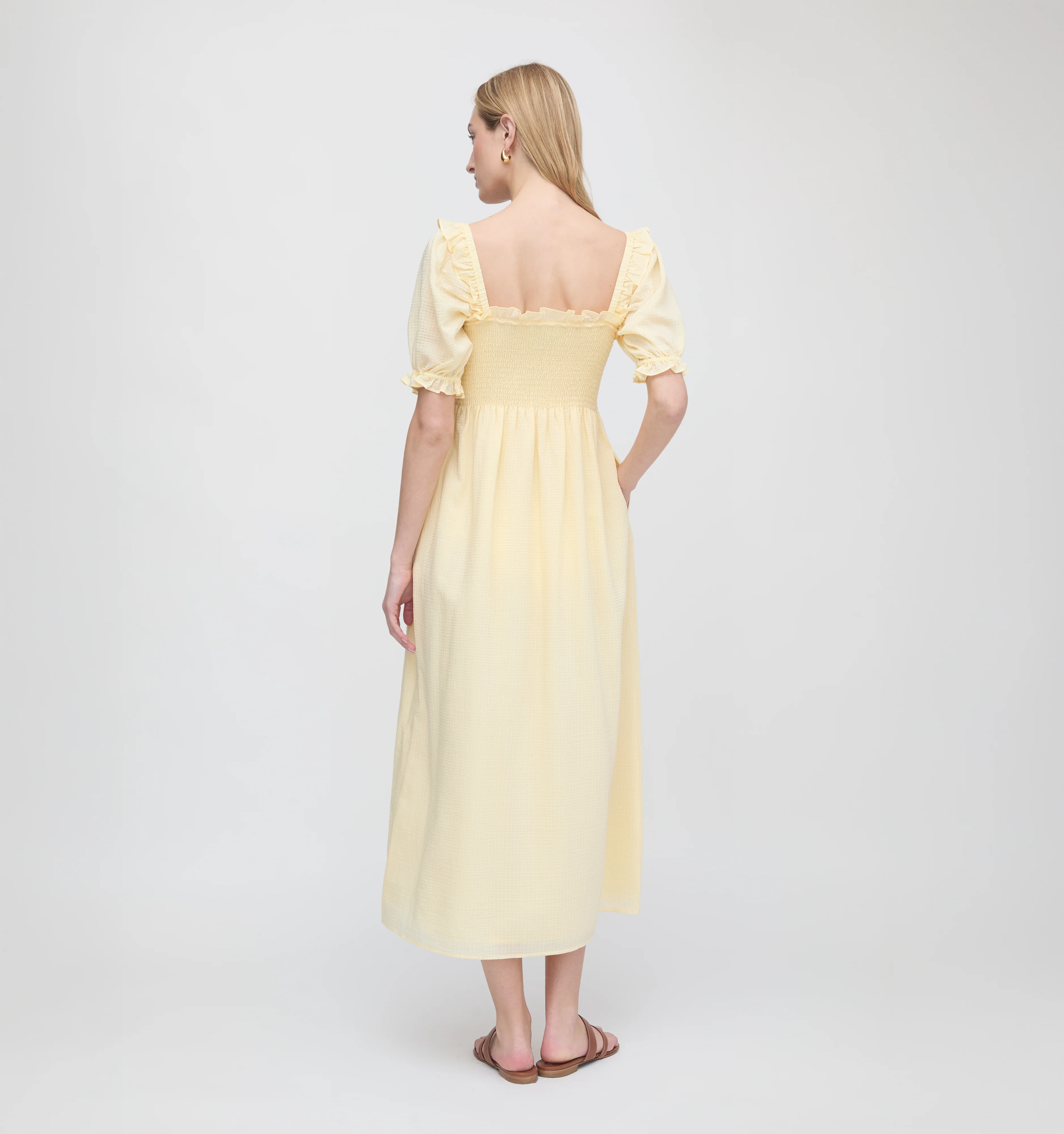 The Scarlett Nap Dress - Butter Yellow Tonal Seersucker