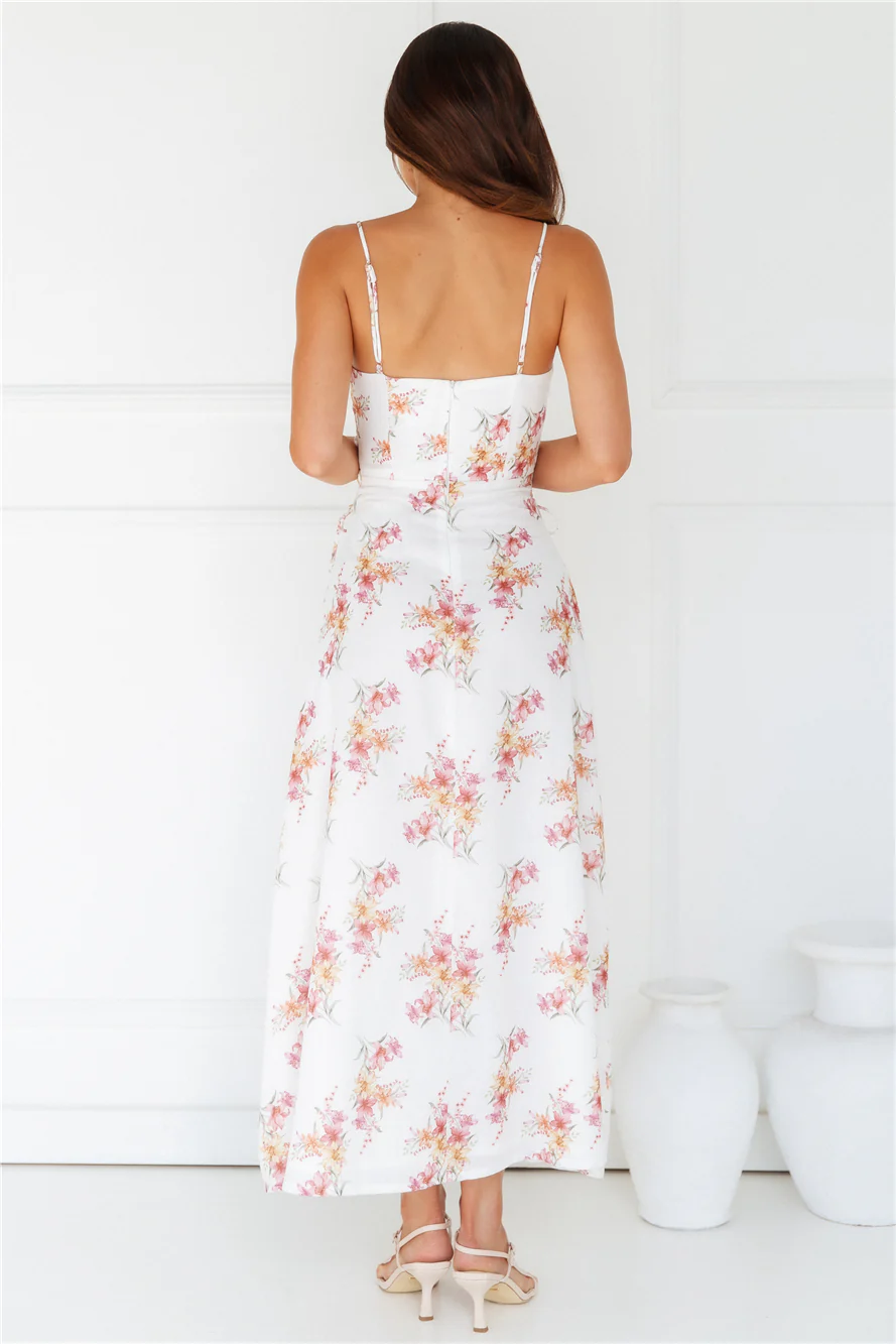 Botanical Ballerina Midi Dress White - luluinthesky