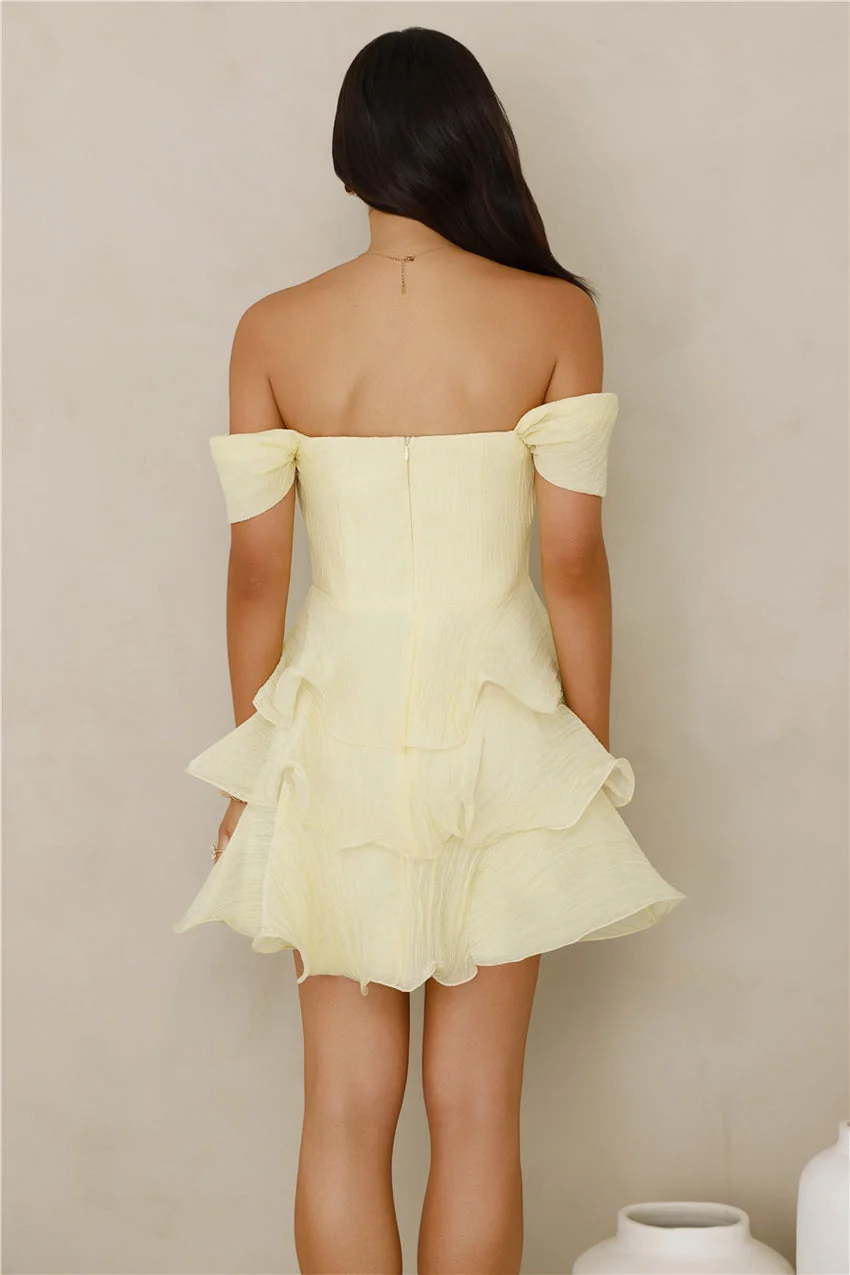 Pretty In The Sun Off Shoulder Mini Dress Yellow - luluinthesky