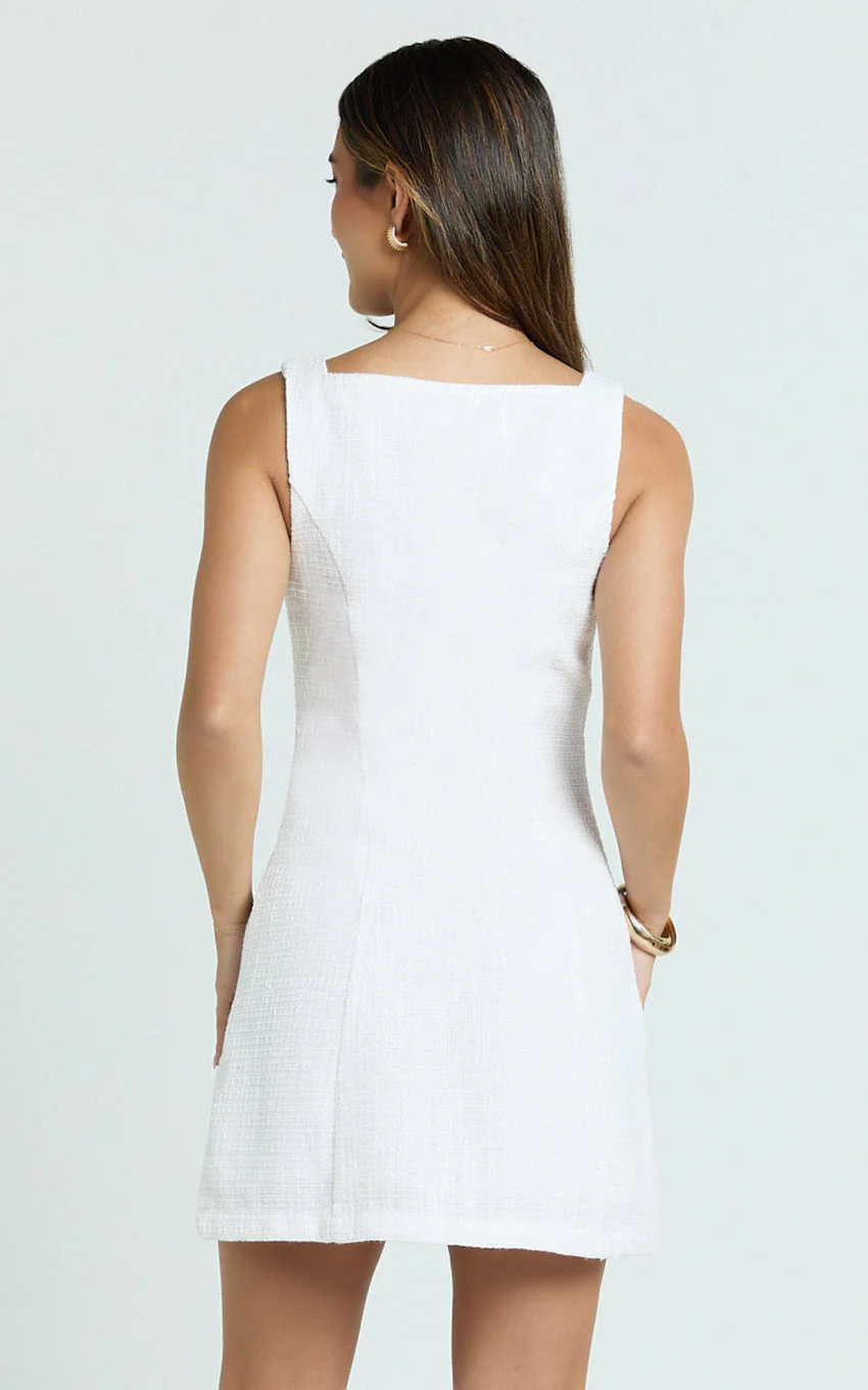 Aveline Mini Dress - Structured Button Front Dress in White - luluinthesky
