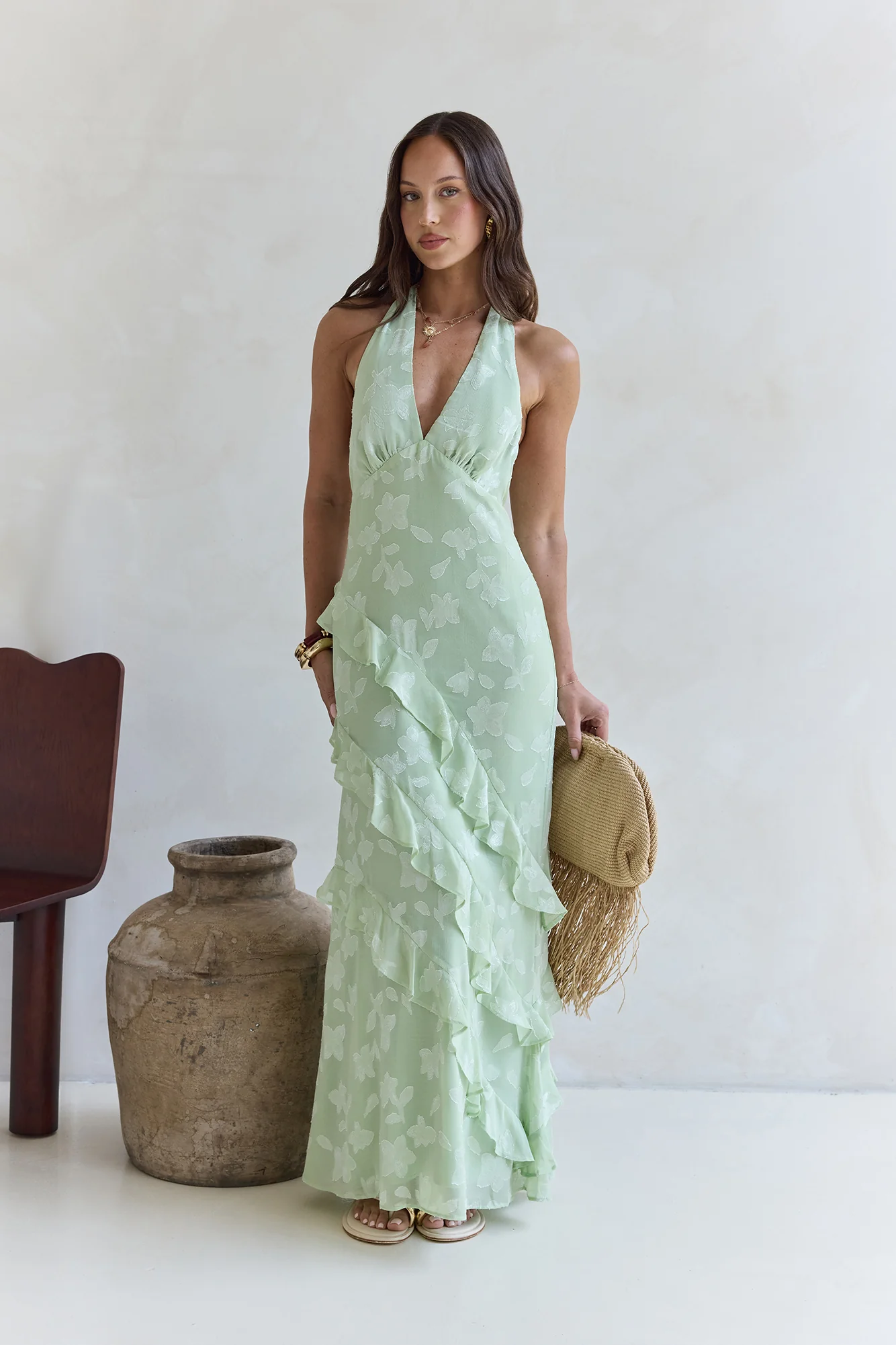 Dream Catchers Halter Maxi Dress Green - luluinthesky