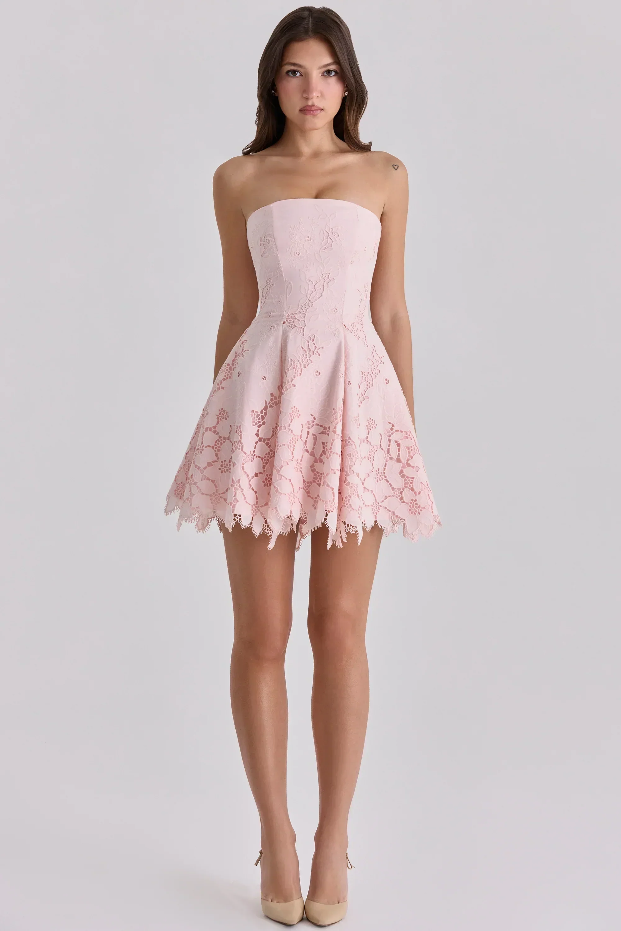 Pink Strapless Cut Out Broderie Anglaise Mini Dress - luluinthesky
