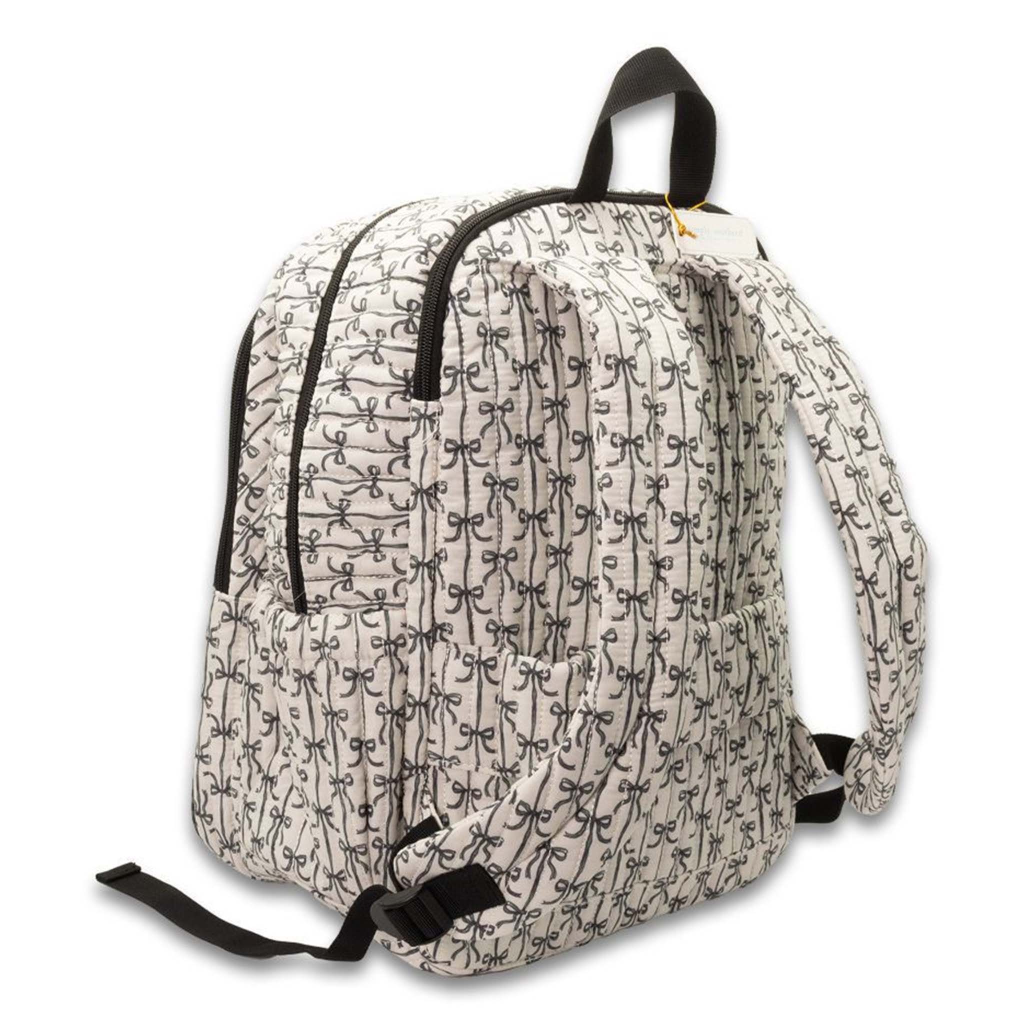 Quilted Bow Backpack in Black and Cream - luluinthesky