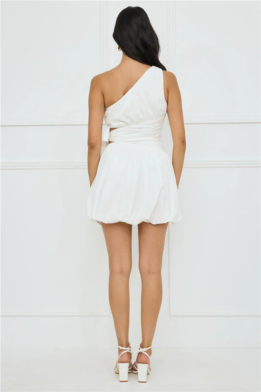 Starlit Whisper One Shoulder Bubble Mini Dress White