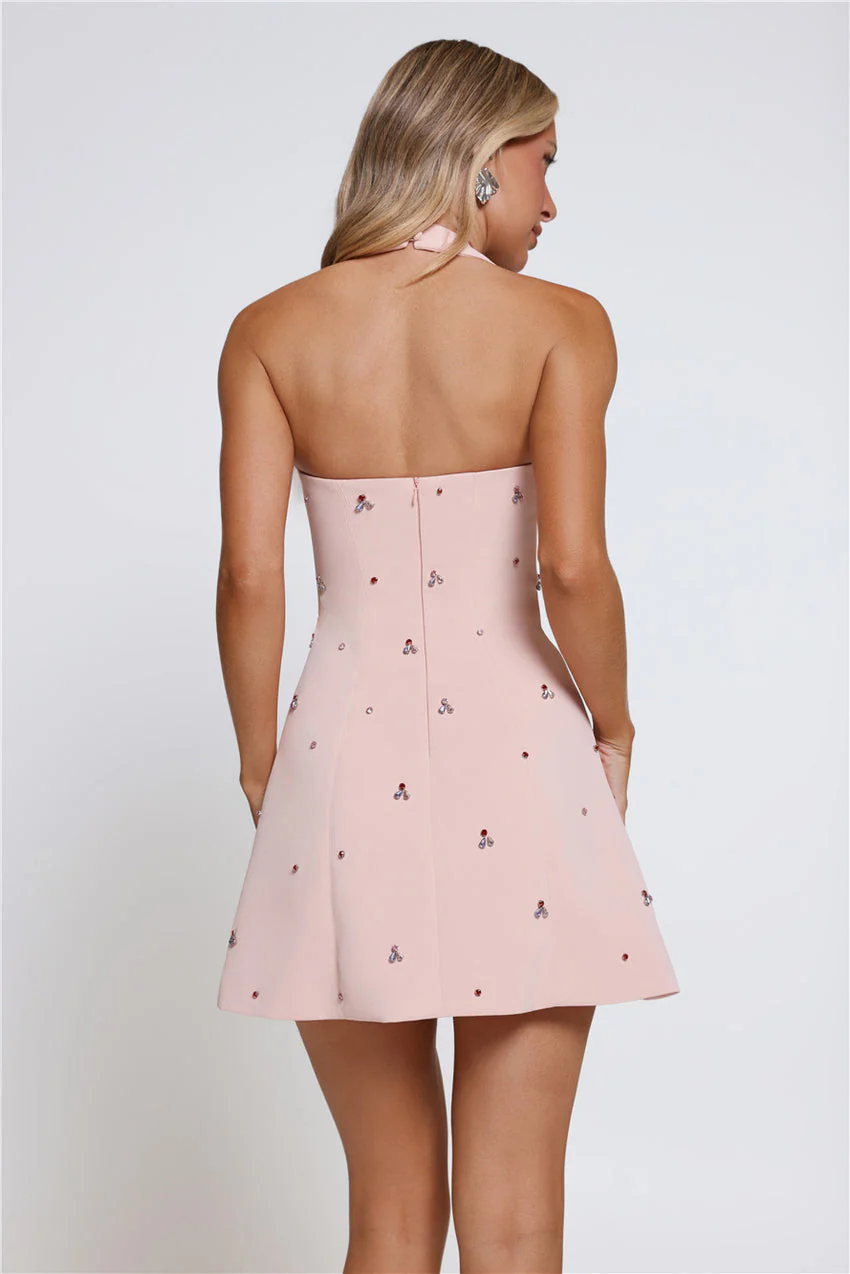 Sparkle Pop Halter Mini Dress Pink - luluinthesky