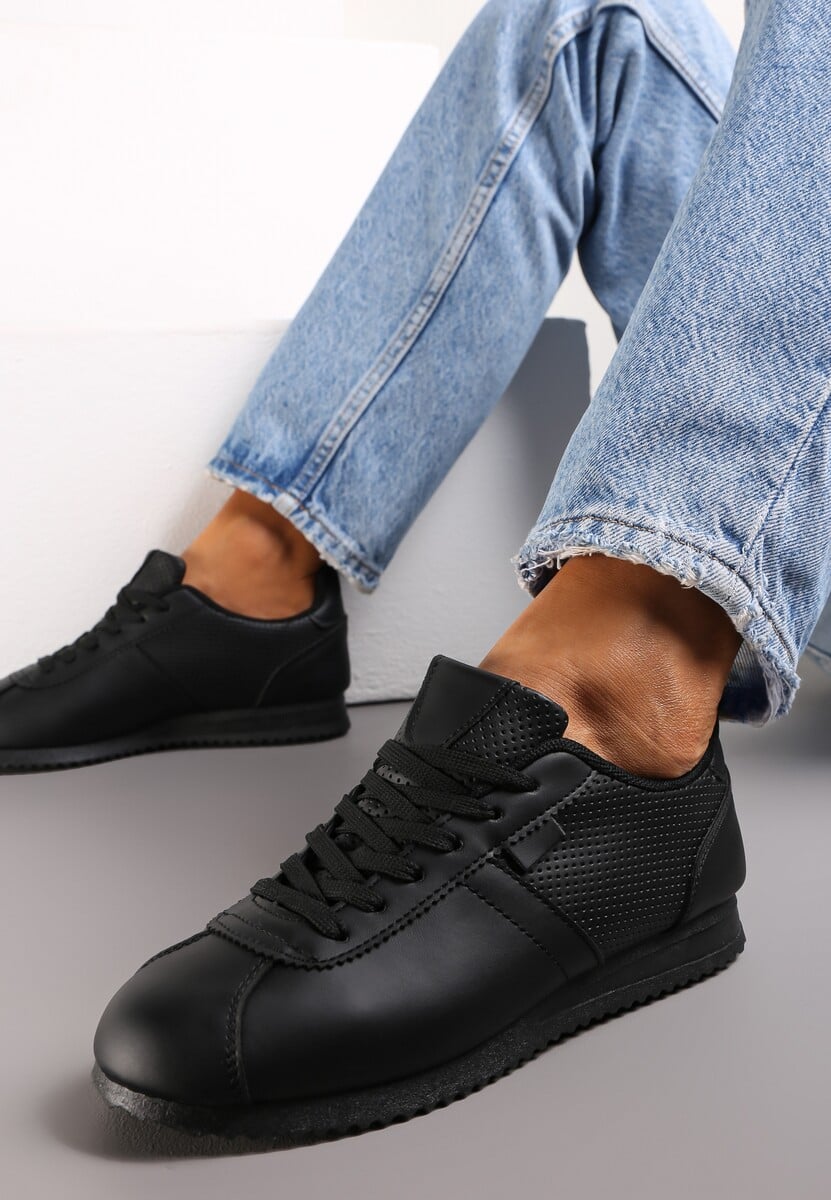 Czarne Sneakersy z Przeszyciami Phyrise
