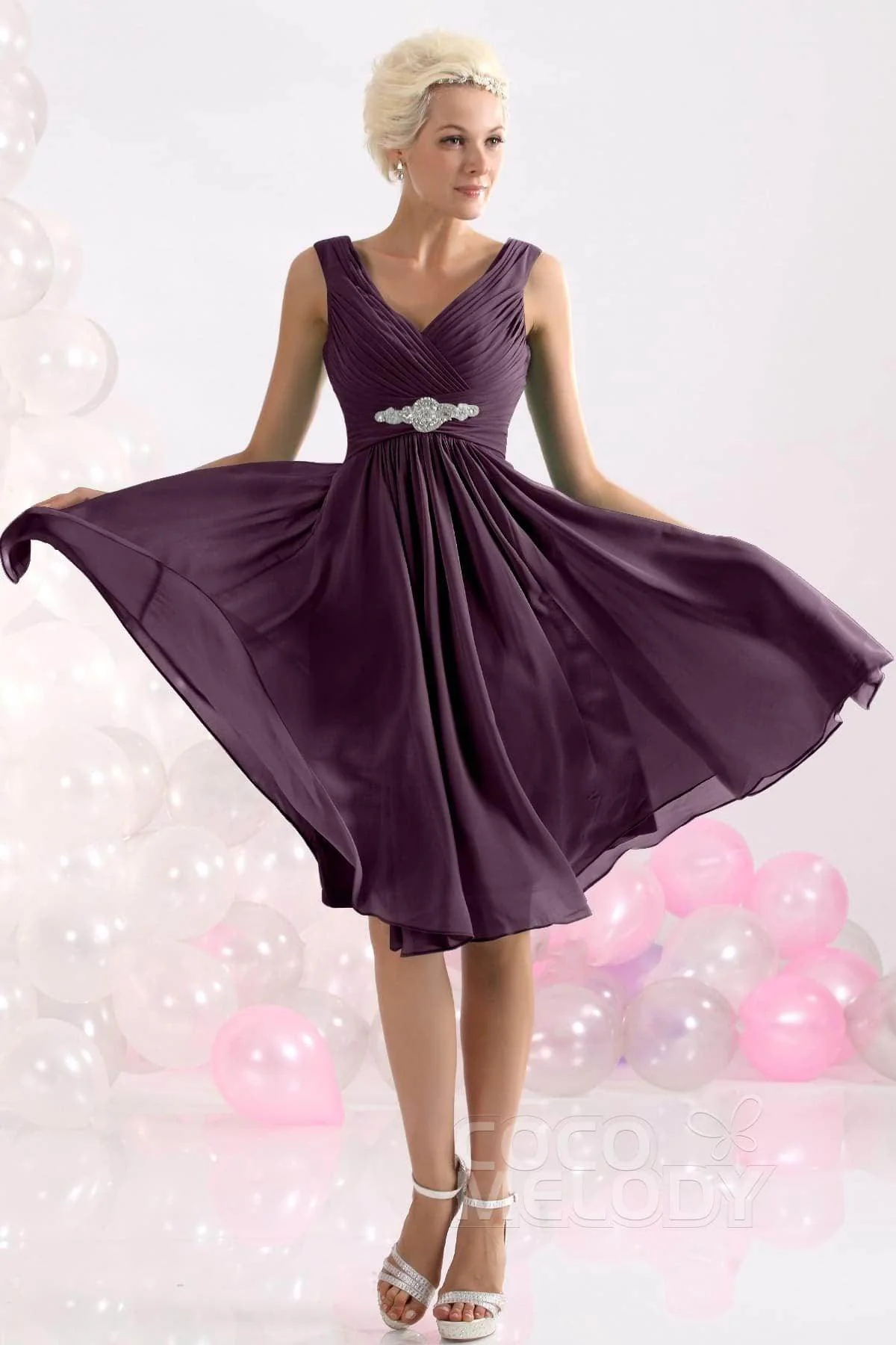 A-Line Knee Length Chiffon Bridesmaids Dress COZK1302A