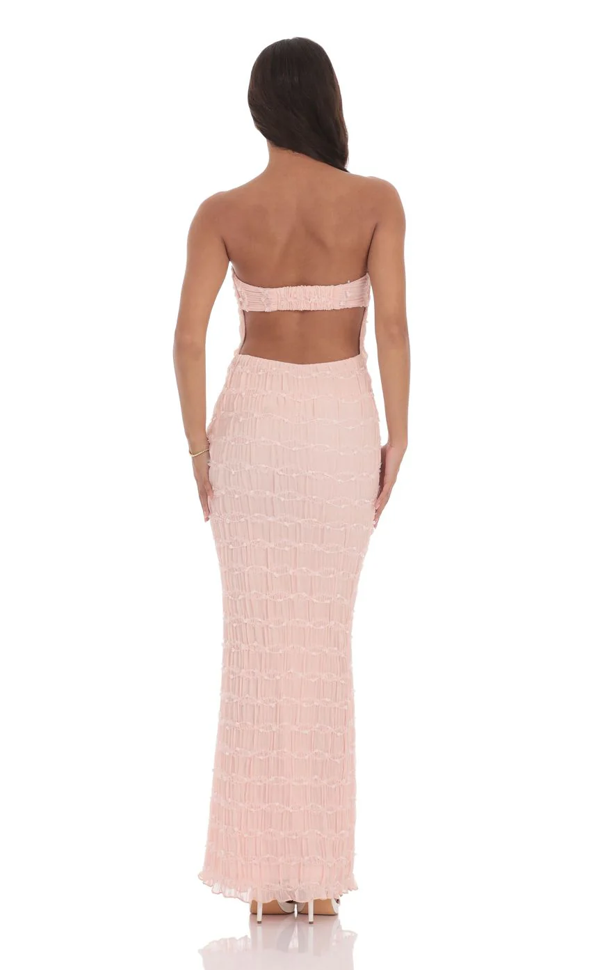 Smocked Strapless Maxi Dress in Pink - luluinthesky