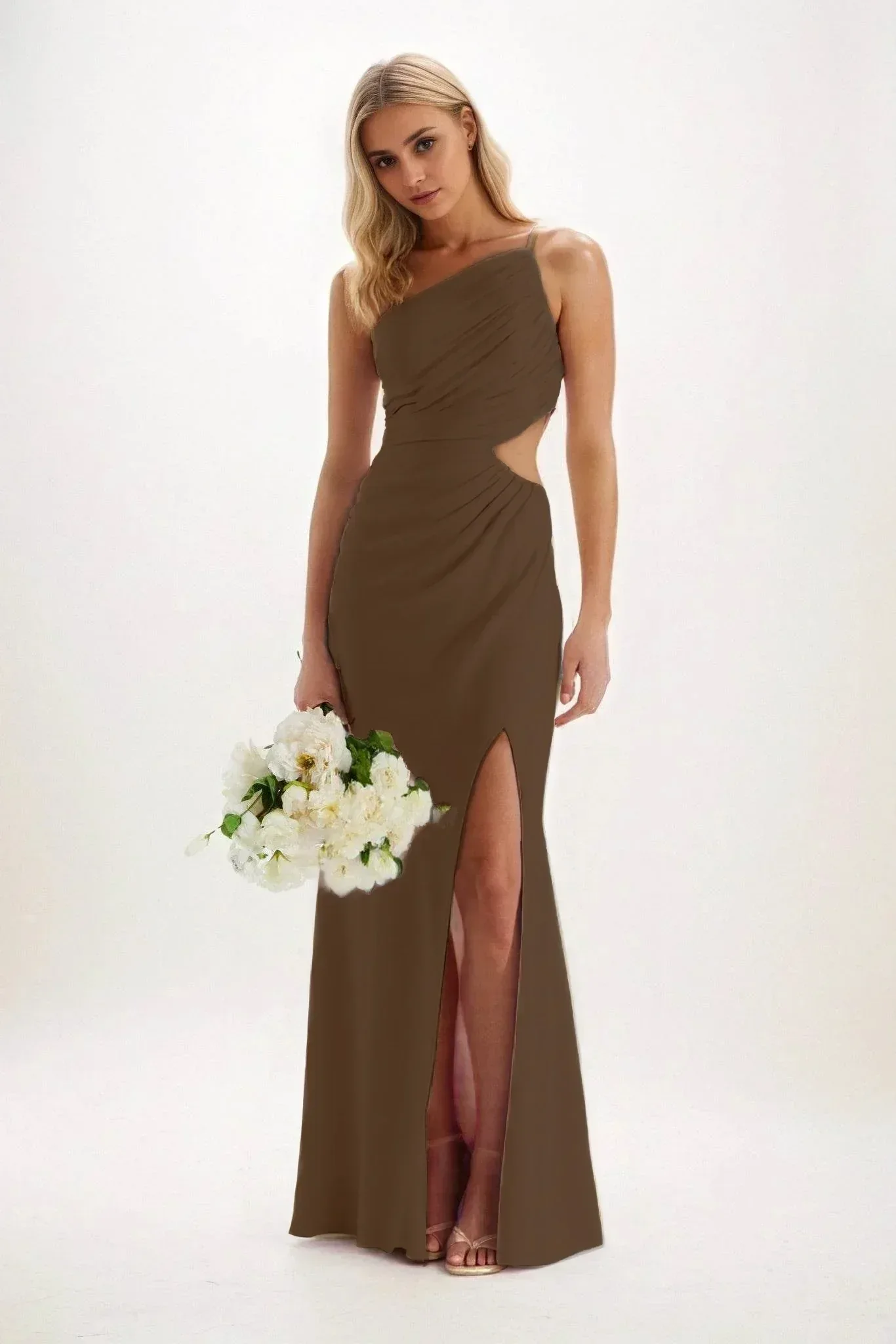 Sheath-Column Maxi Luxe Satin Bridesmaid Dress CB0842